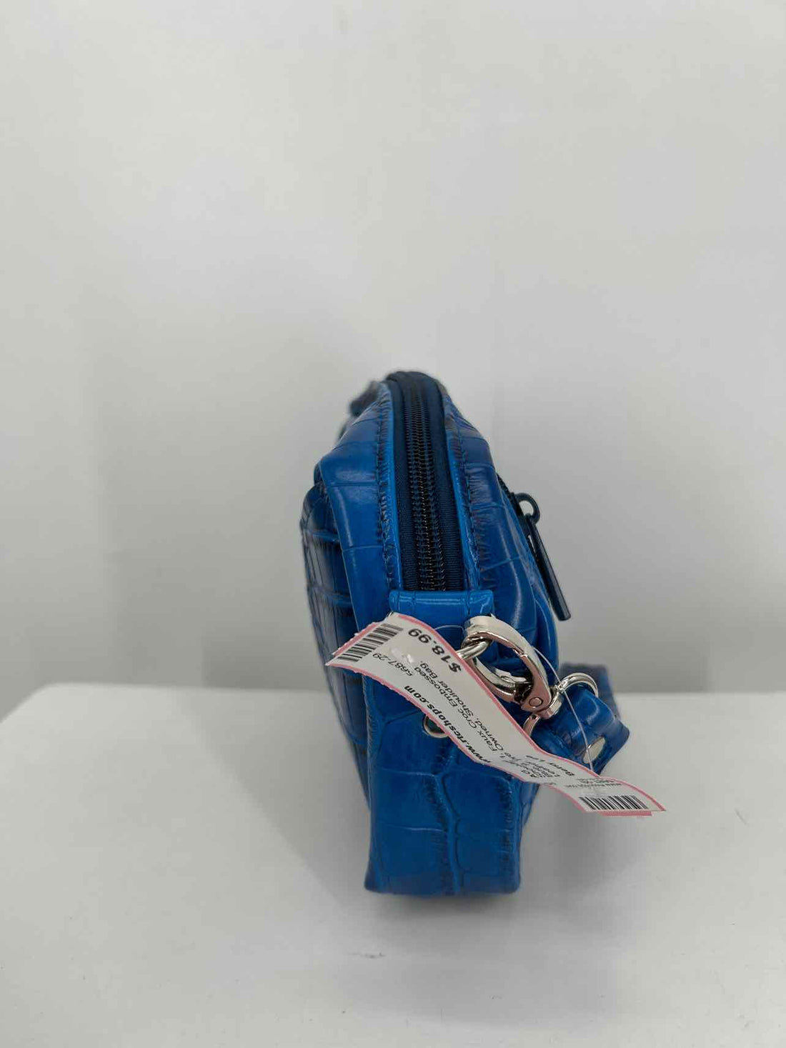Betsy Lee Blue Faux Croc Embossed Leather Pre Owned Shoulder