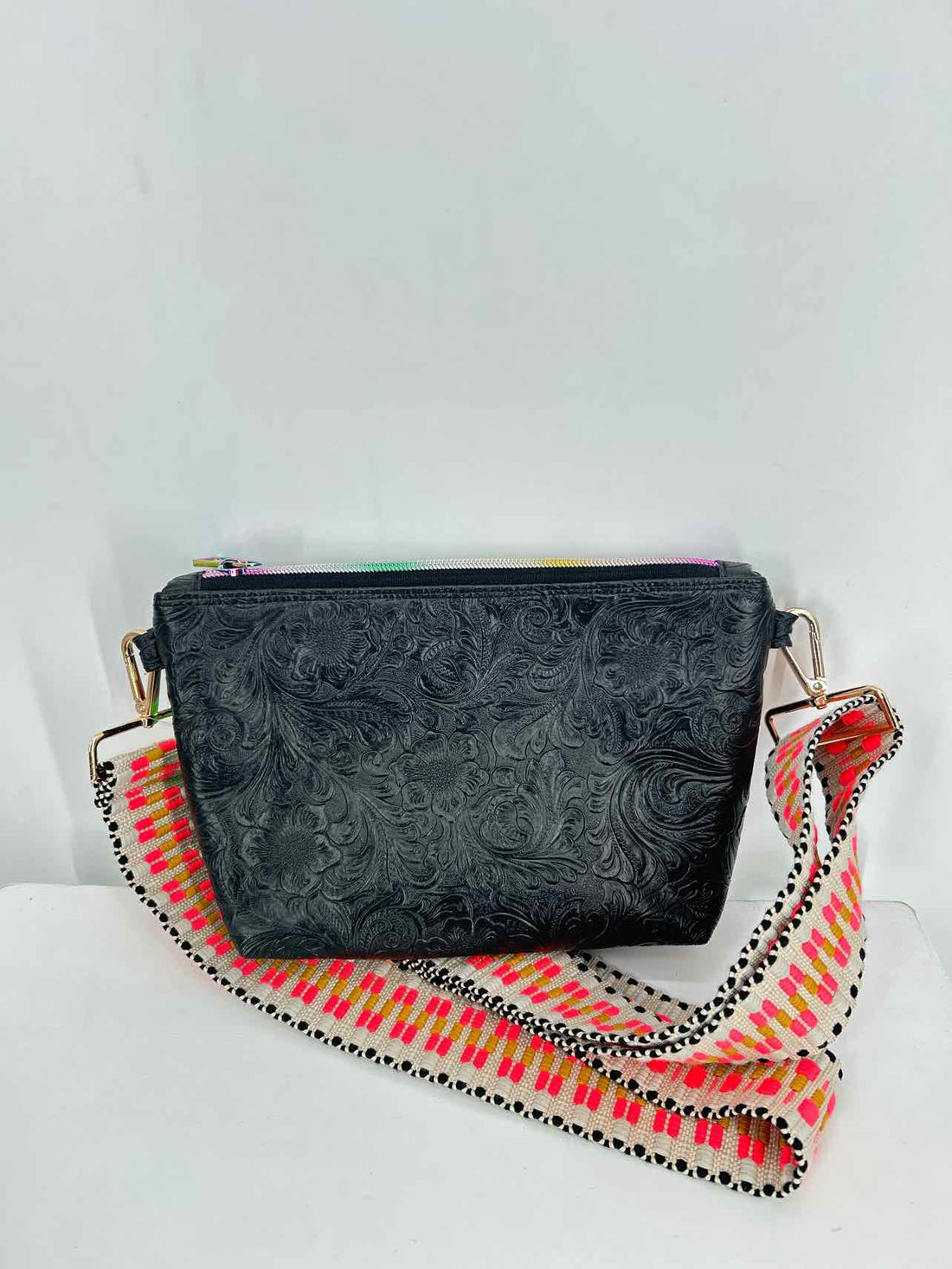 Handmade Black Faux Leather Pre Owned Crossbody