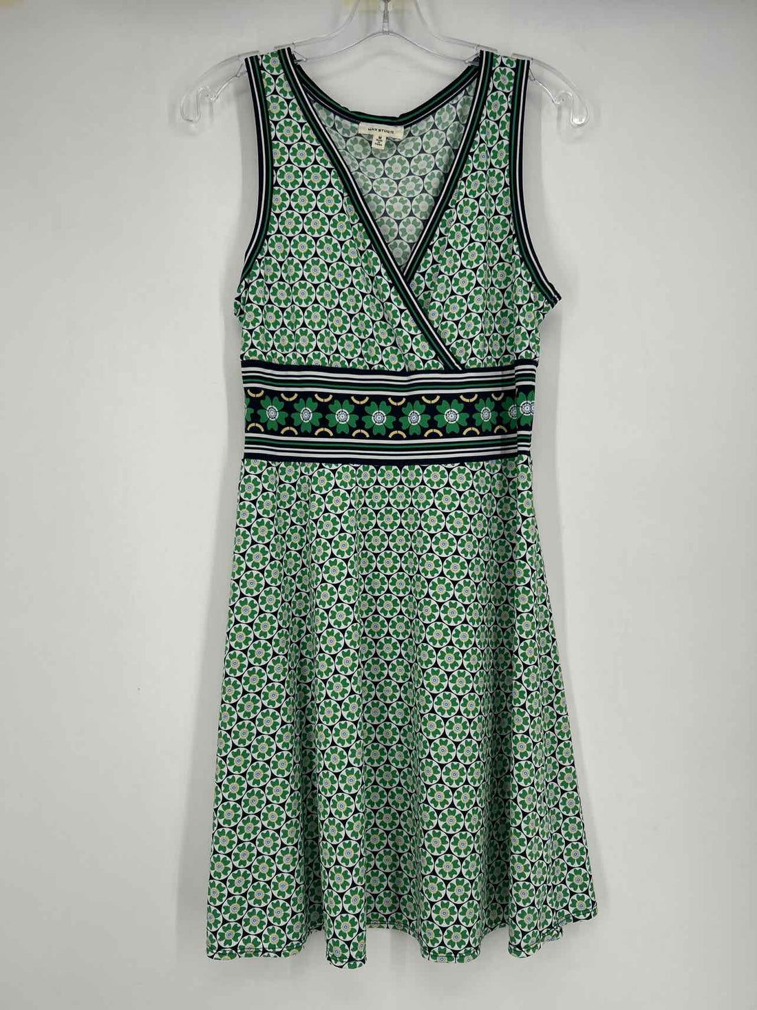 Max Studio Size M Green & Navy Print Sleeveless Dress