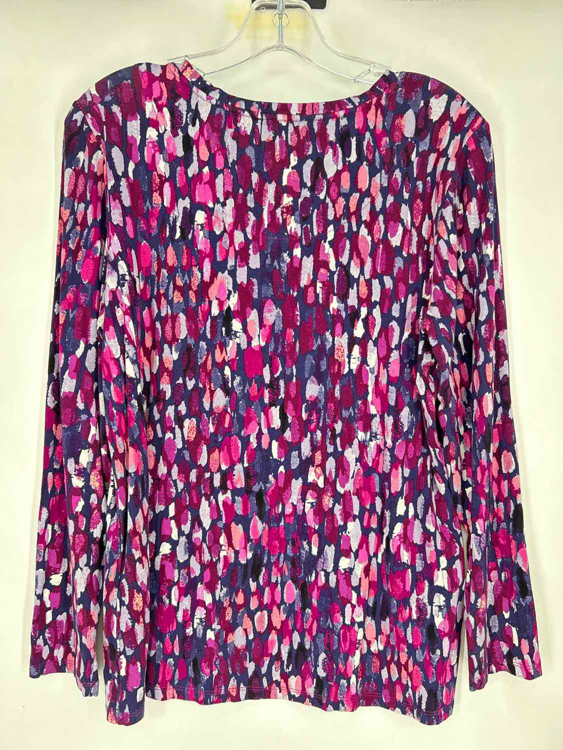 Chicos Size 2 (L) Purple & Navy Print Long Sleeve