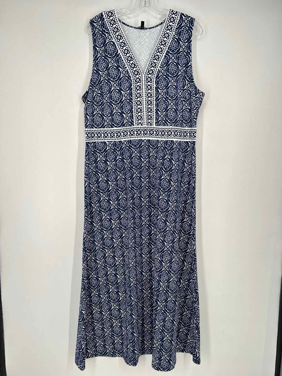 Talbots Size XL Navy & White Print Sleeveless Dress