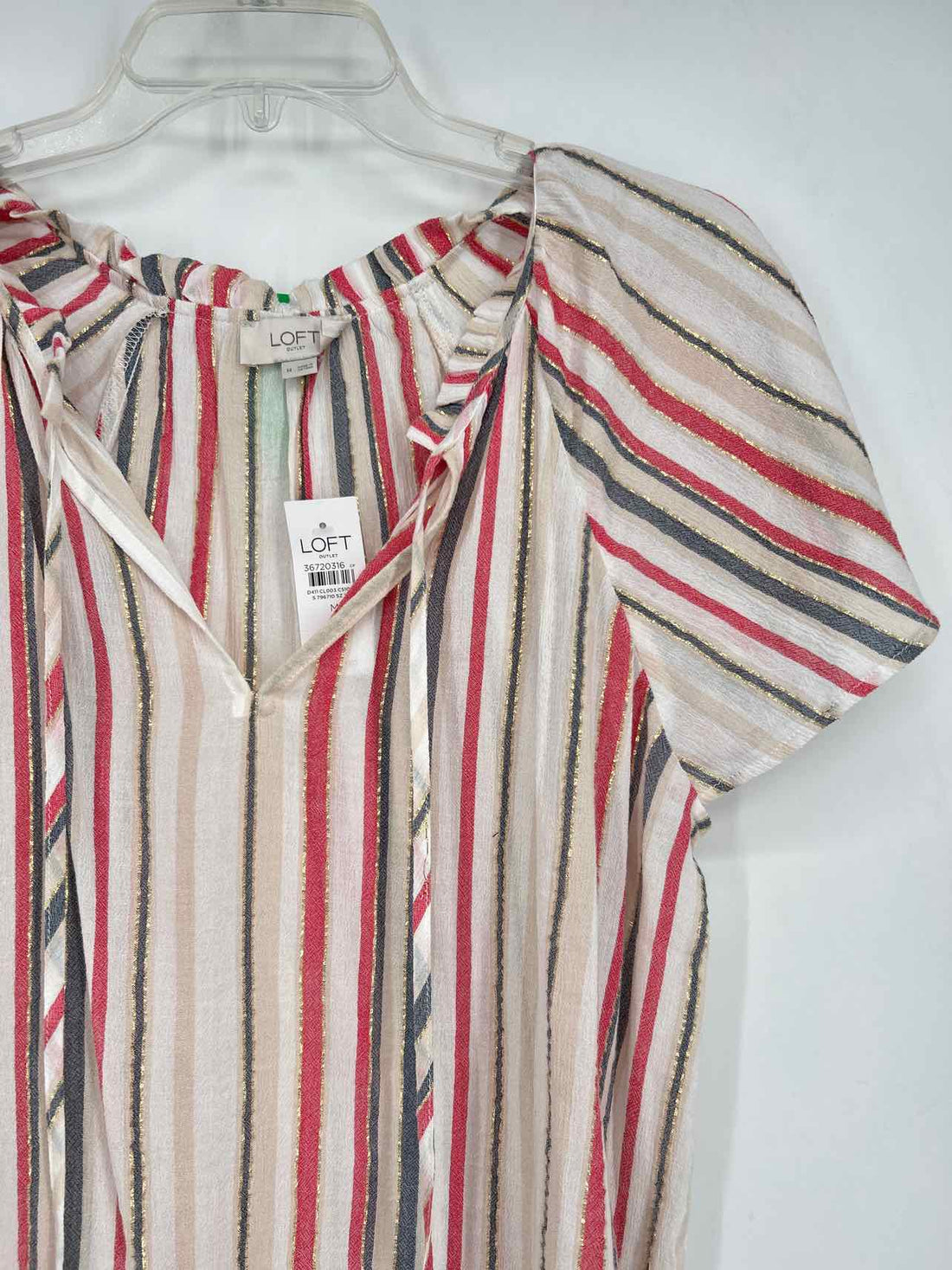 Loft Size M White Multi Color Striped NWT Short Sleeve