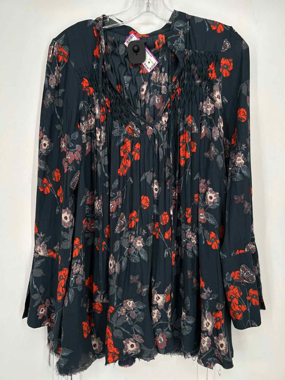 Free People Size S Navy Floral Long Sleeve