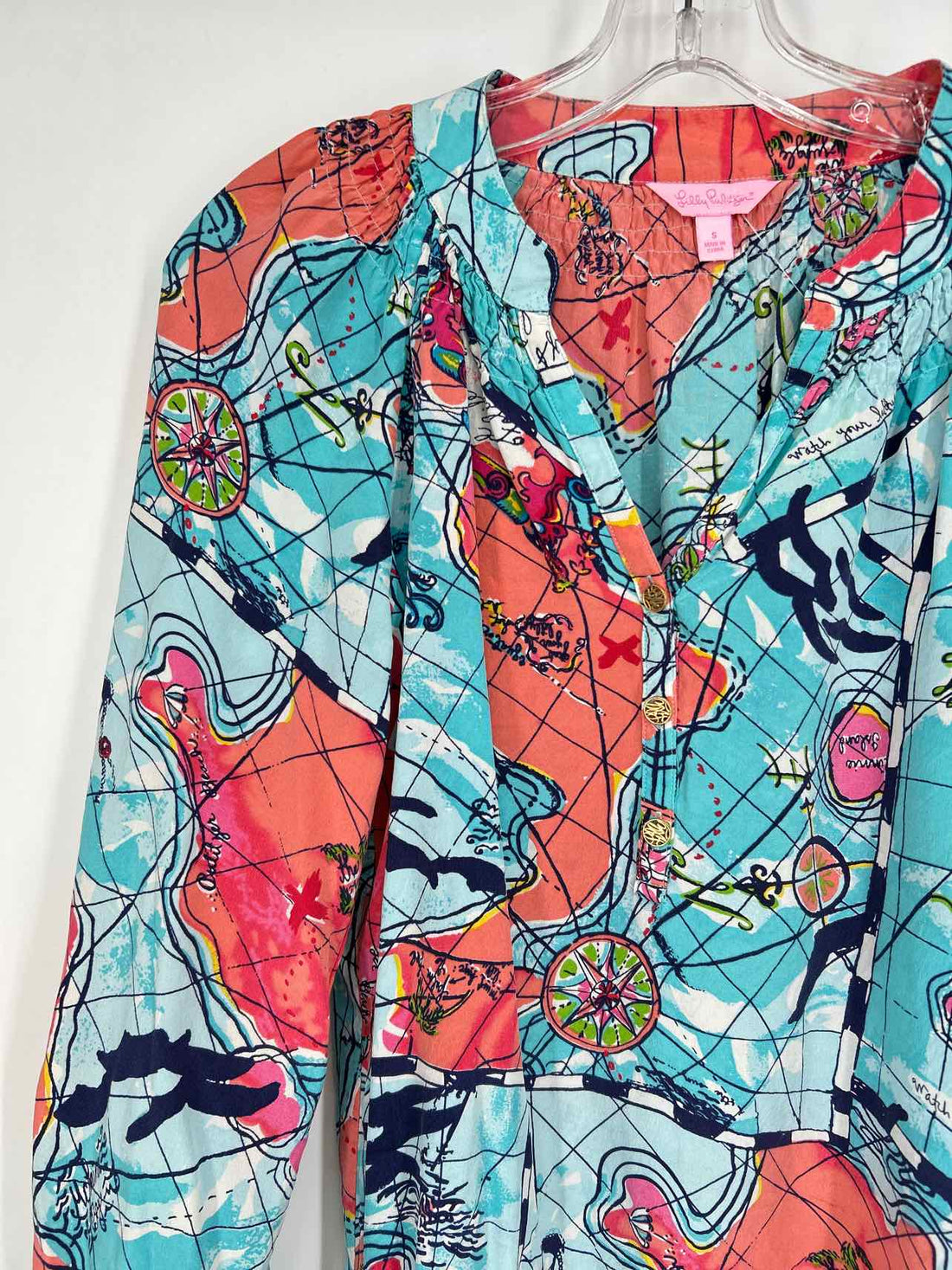 Lilly Pulitzer S Blue & Coral Print Lilly Pulitzer Top