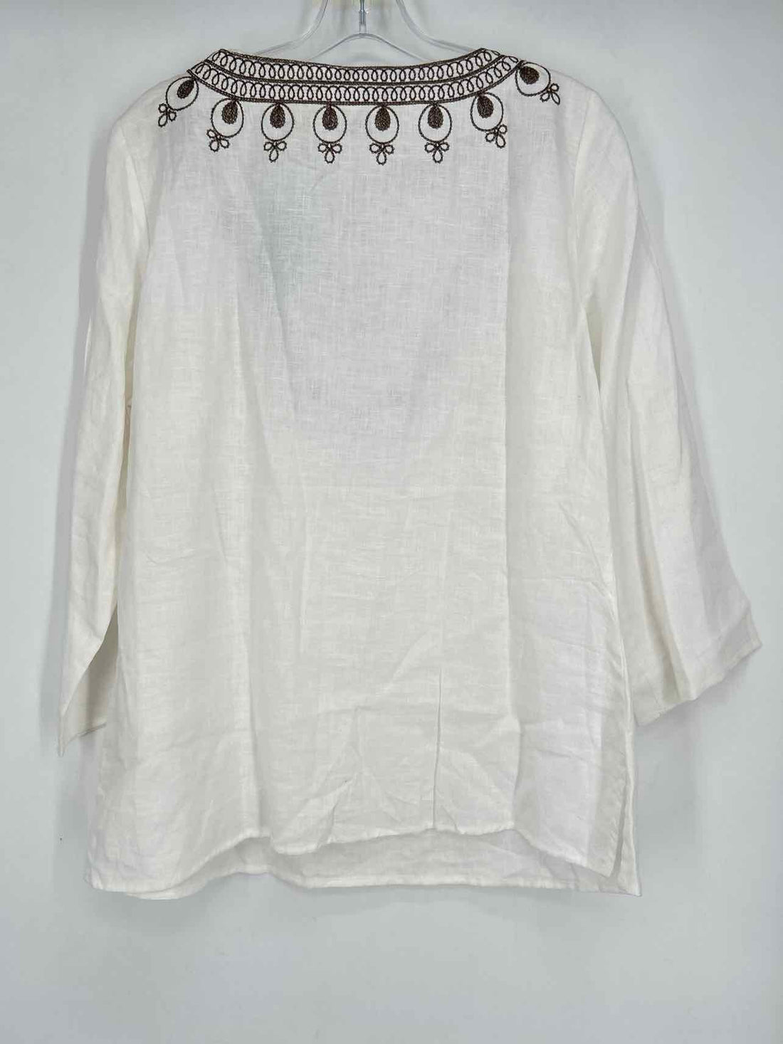 Ecologie Size L White Embroidered Linen Long Sleeve