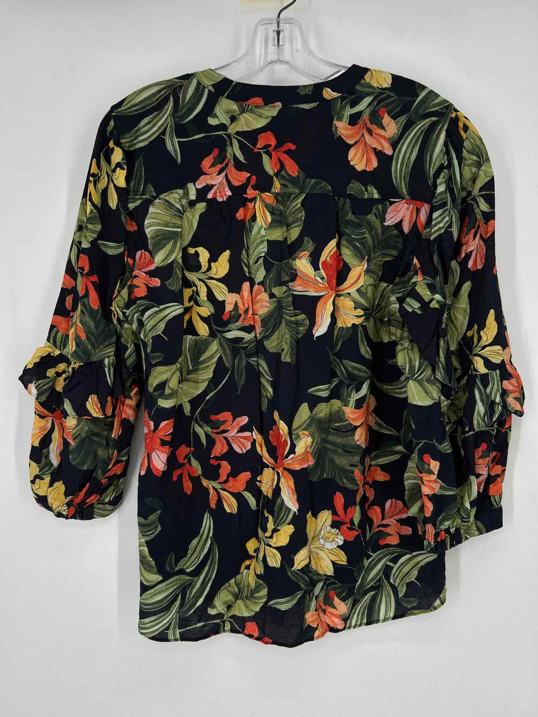 Chicos Size 1.5 (10) Dark Navy Floral Long Sleeve