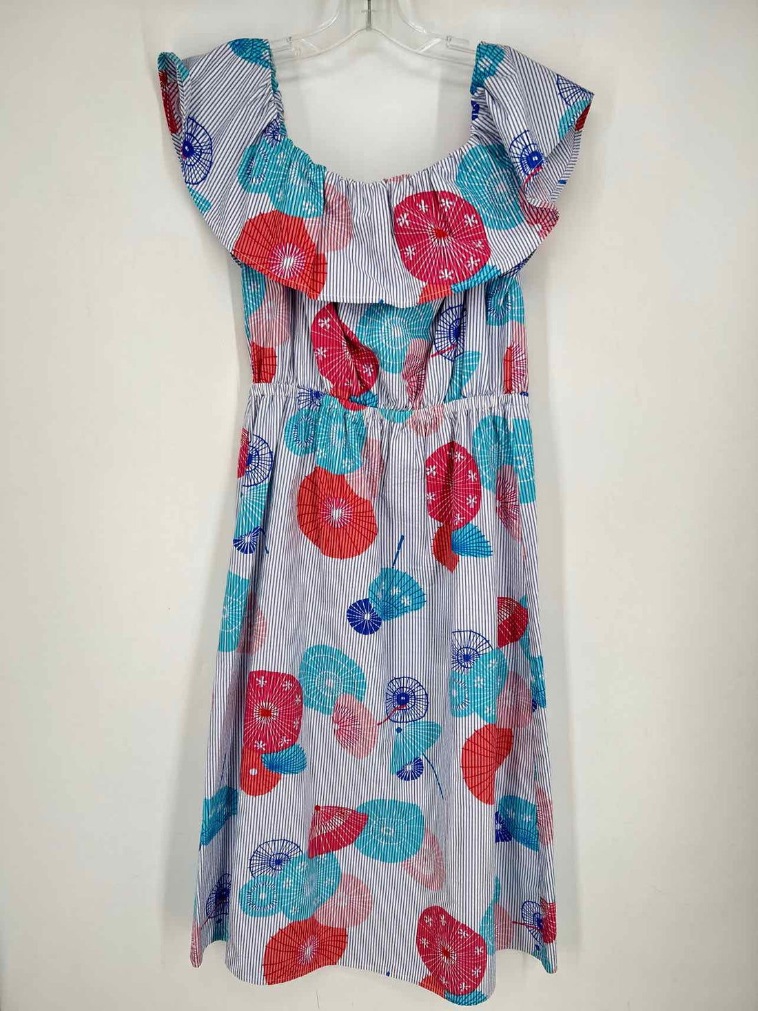 Tori Richard Size L Blue & White Striped Short Sleeve Dress