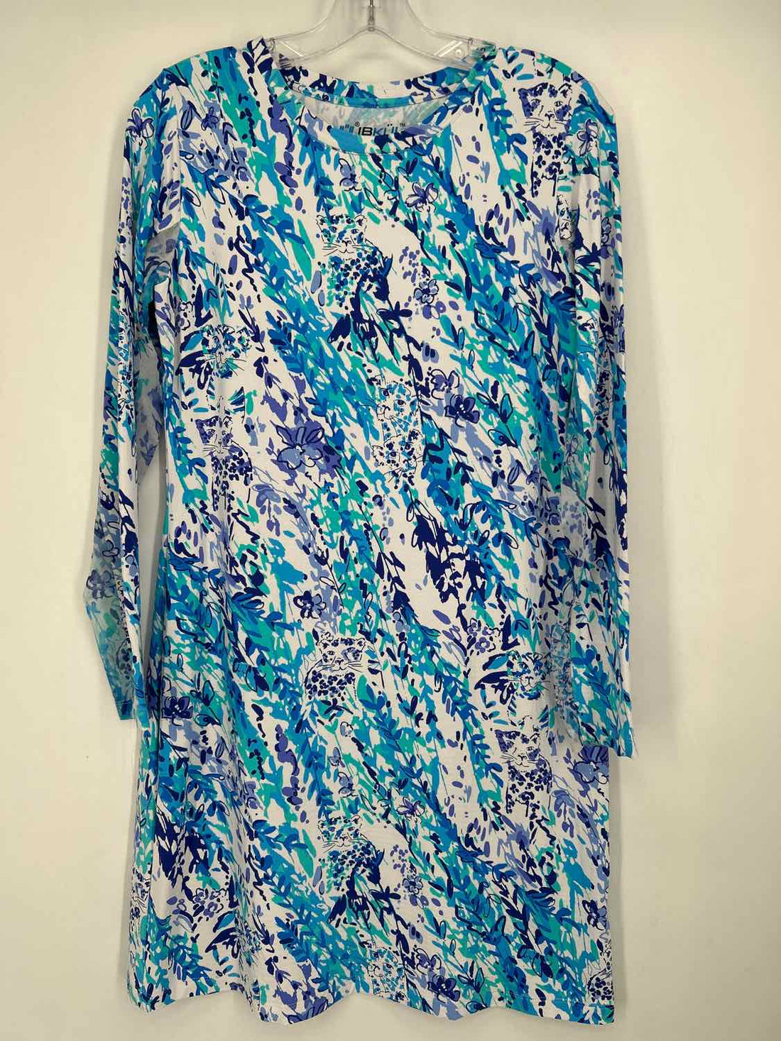IBKUL Size M White & Blue Print Long Sleeve Active Dresses