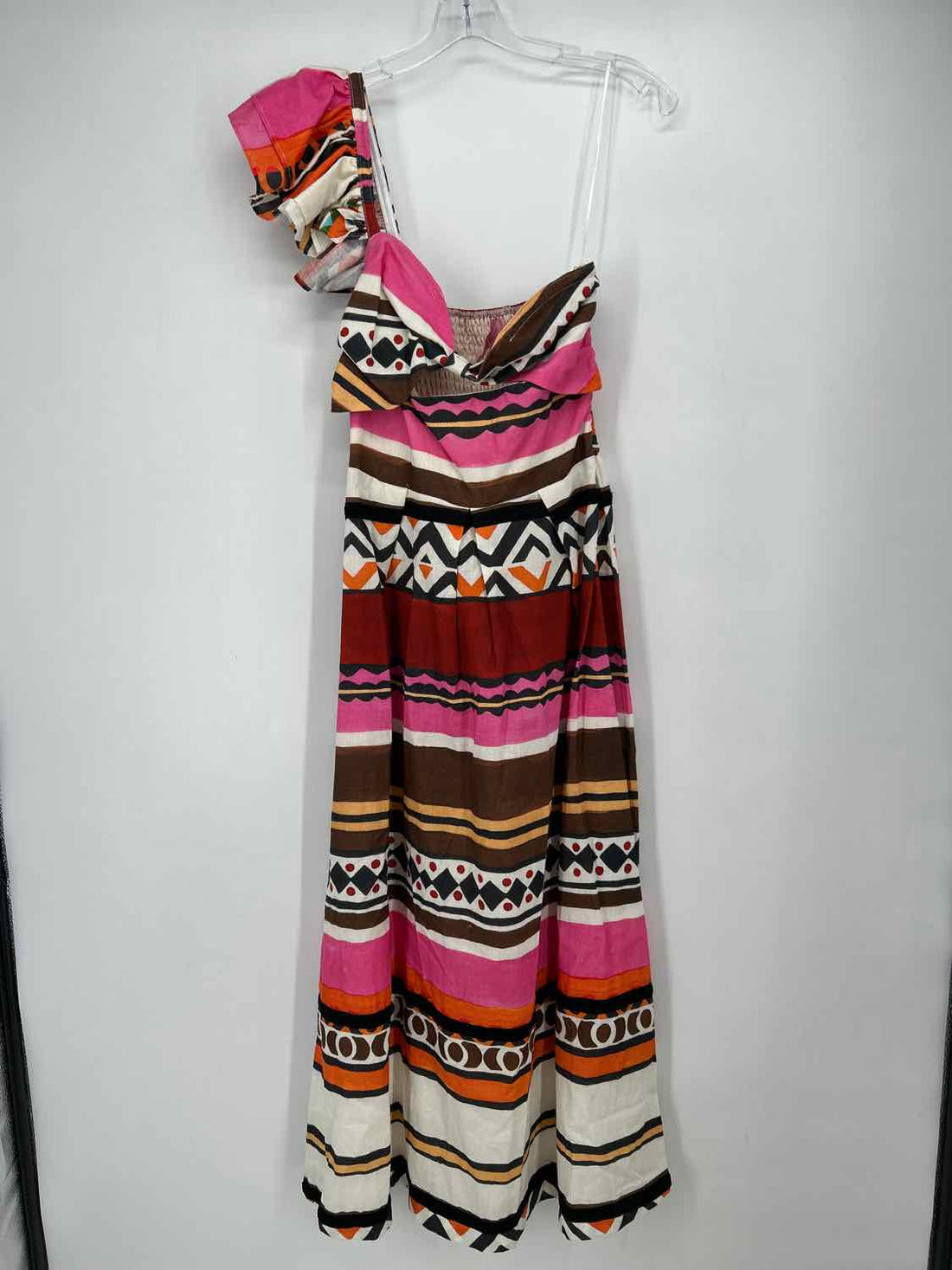 Eva Franco Size 6 Black White Pink Multi Color Linen 100% One Shoulder Dress