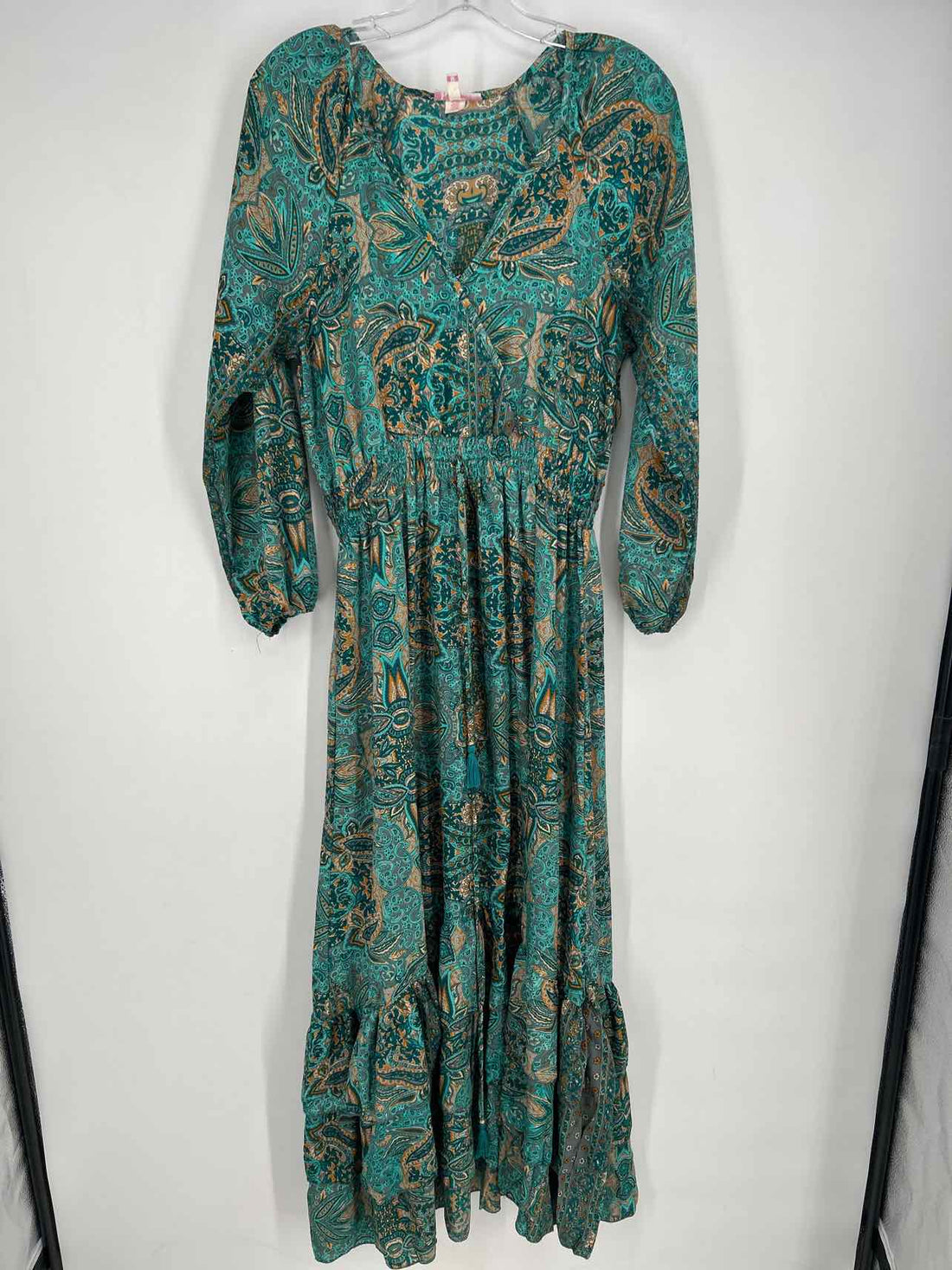 Boemo Size M Teal Paisley Long Sleeve Dress