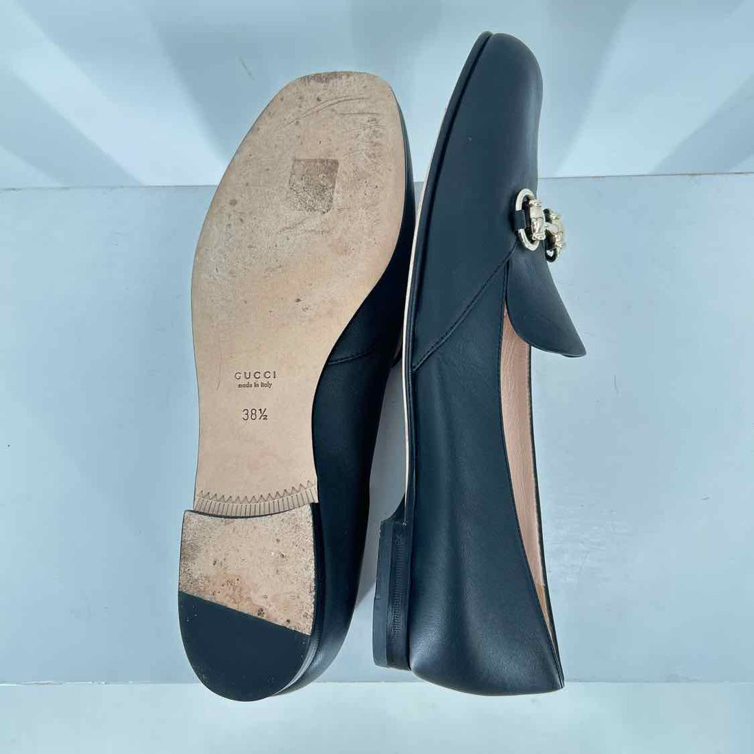 Gucci Loafer with horsebit Women Size 38.5 Black Pre Owned Leather LUXURY