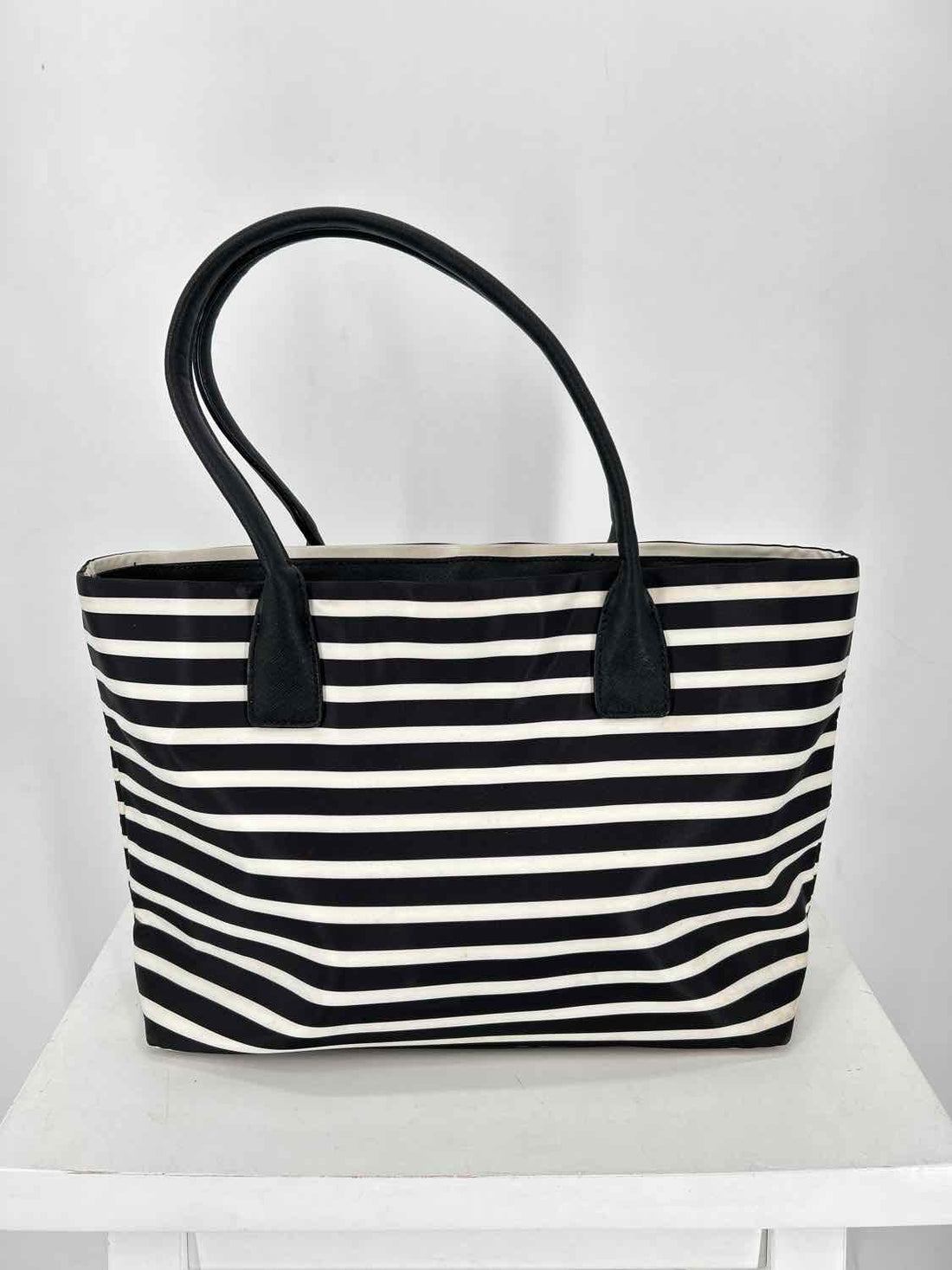 Kate Spade White & Black Striped Nylon Tote