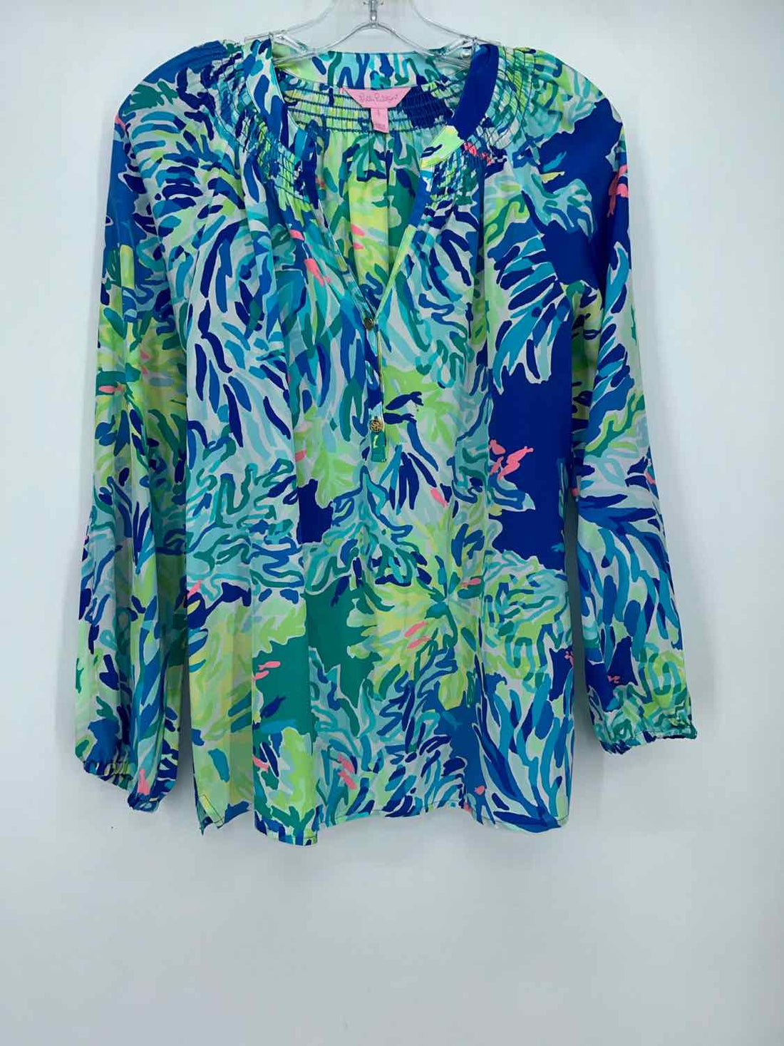 S Blue Print Silk Lilly Pulitzer Top Long Sleeve