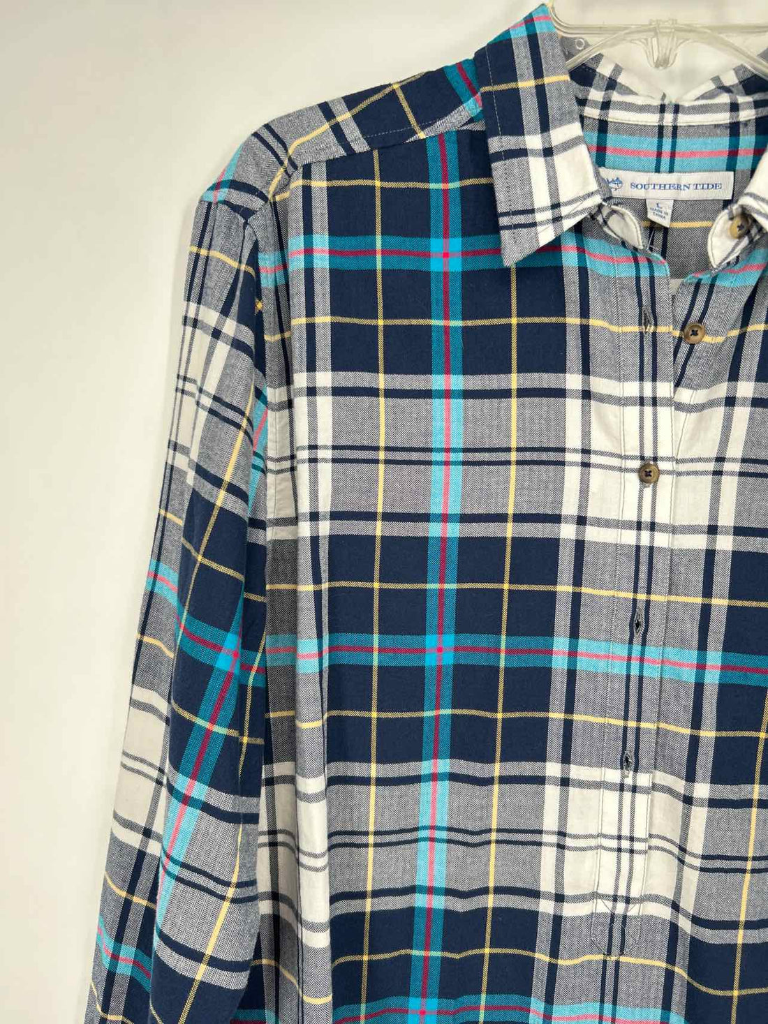 Southern Tide Size L Navy Plaid Long Sleeve
