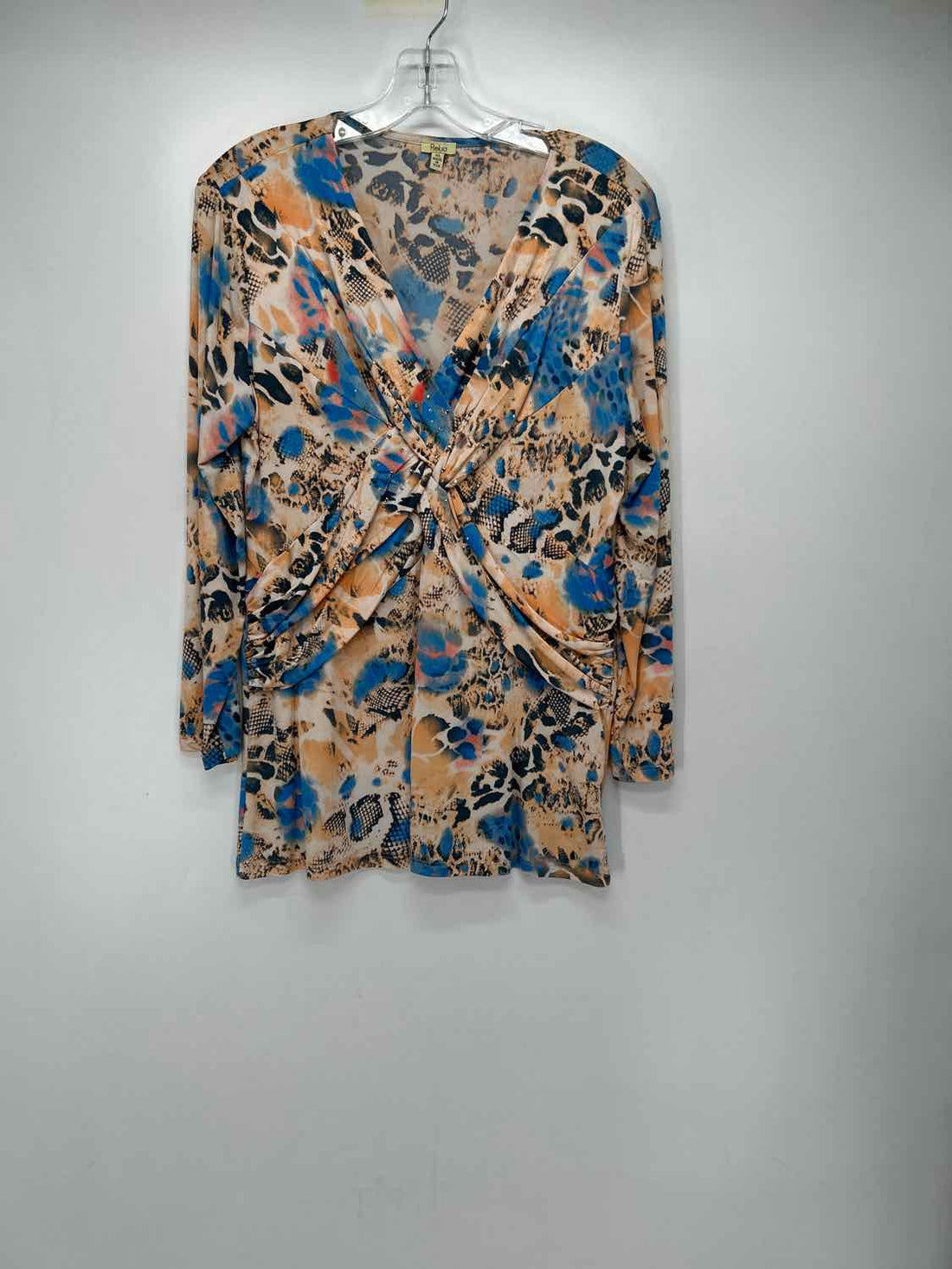 Reba Size XL Peach & Blue Print Long Sleeve
