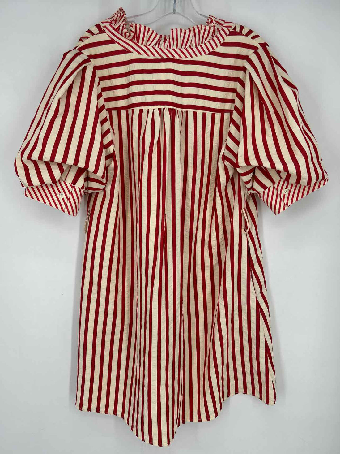 & Merci Size L Red & Cream Stripe Short Sleeve Dress