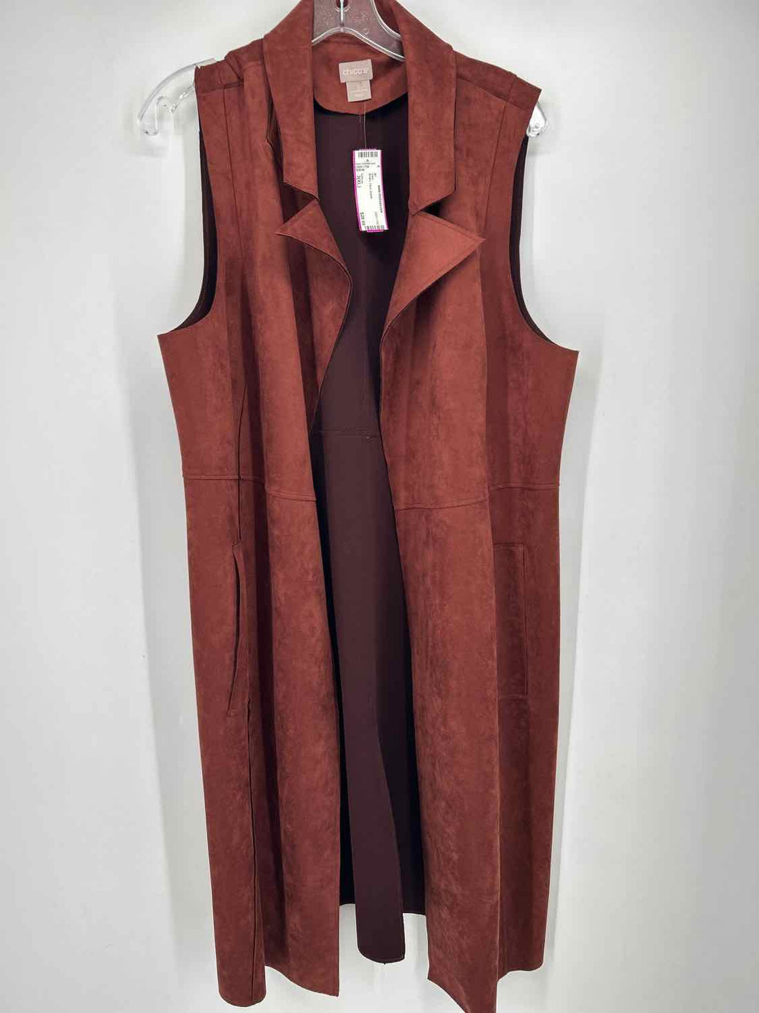 Chicos Size 3(XL) Brown Faux Suede Vest