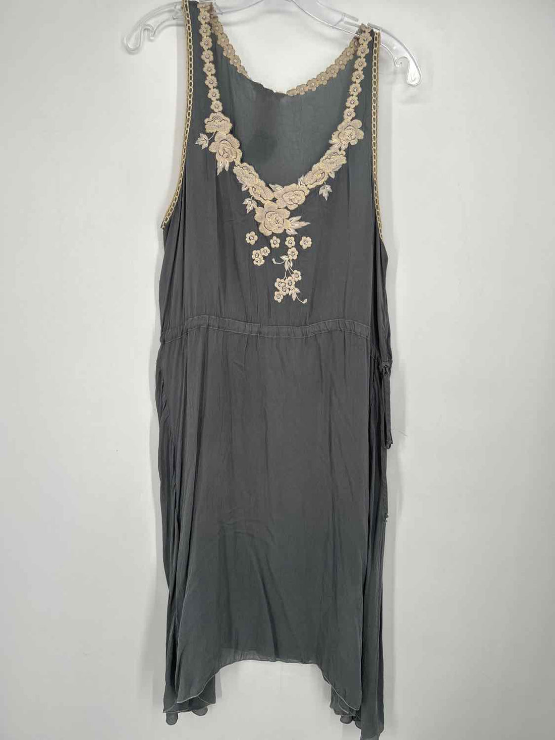 Johnny Was Size L Gray & Cream Cupra Rayon Sleeveless Dress