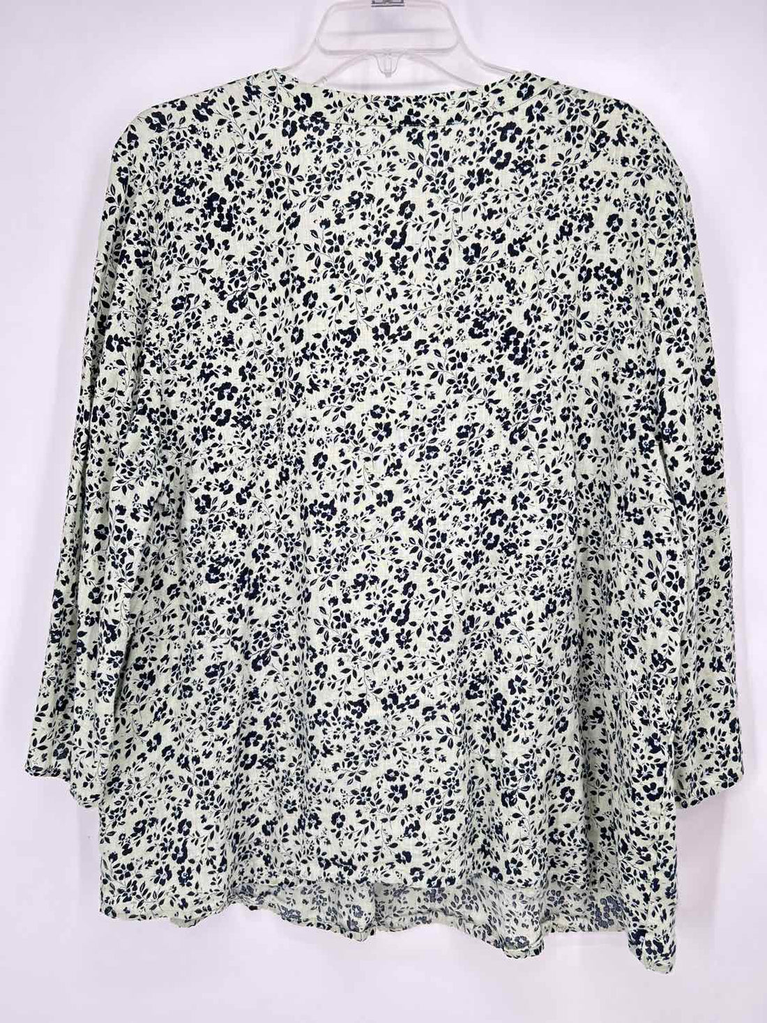 J Jill Love Linen Size 2X Light Green & Navy Floral Linen 100% Top/Blouse