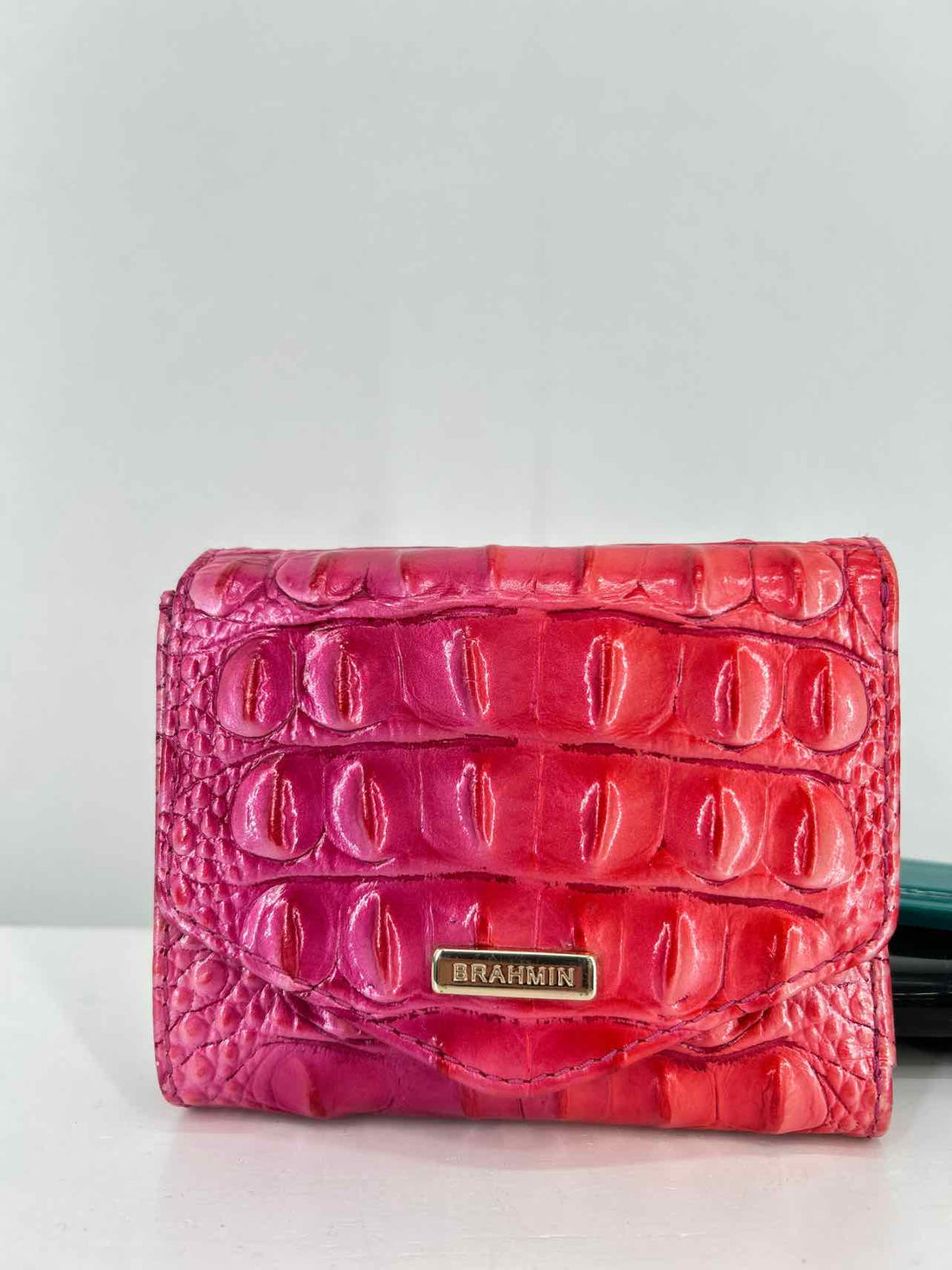 Brahmin Pink Ombre Croc Embossed Leather Wallet