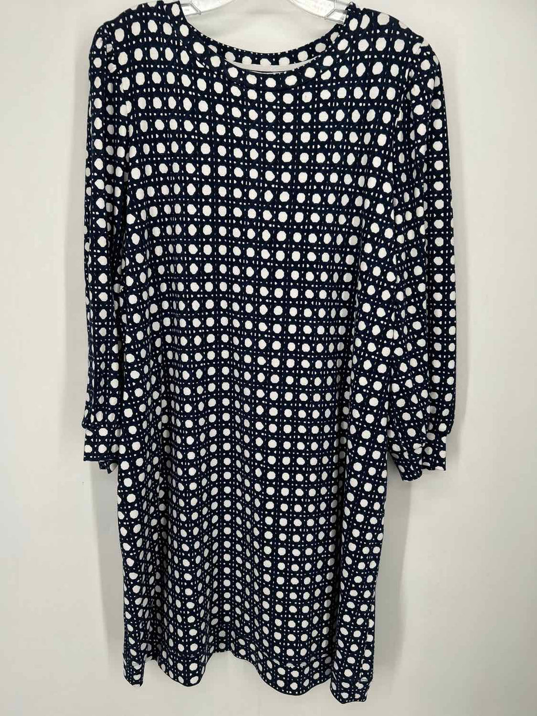 Crown & Ivy Size XXL Navy & White Print Long Sleeve Dress