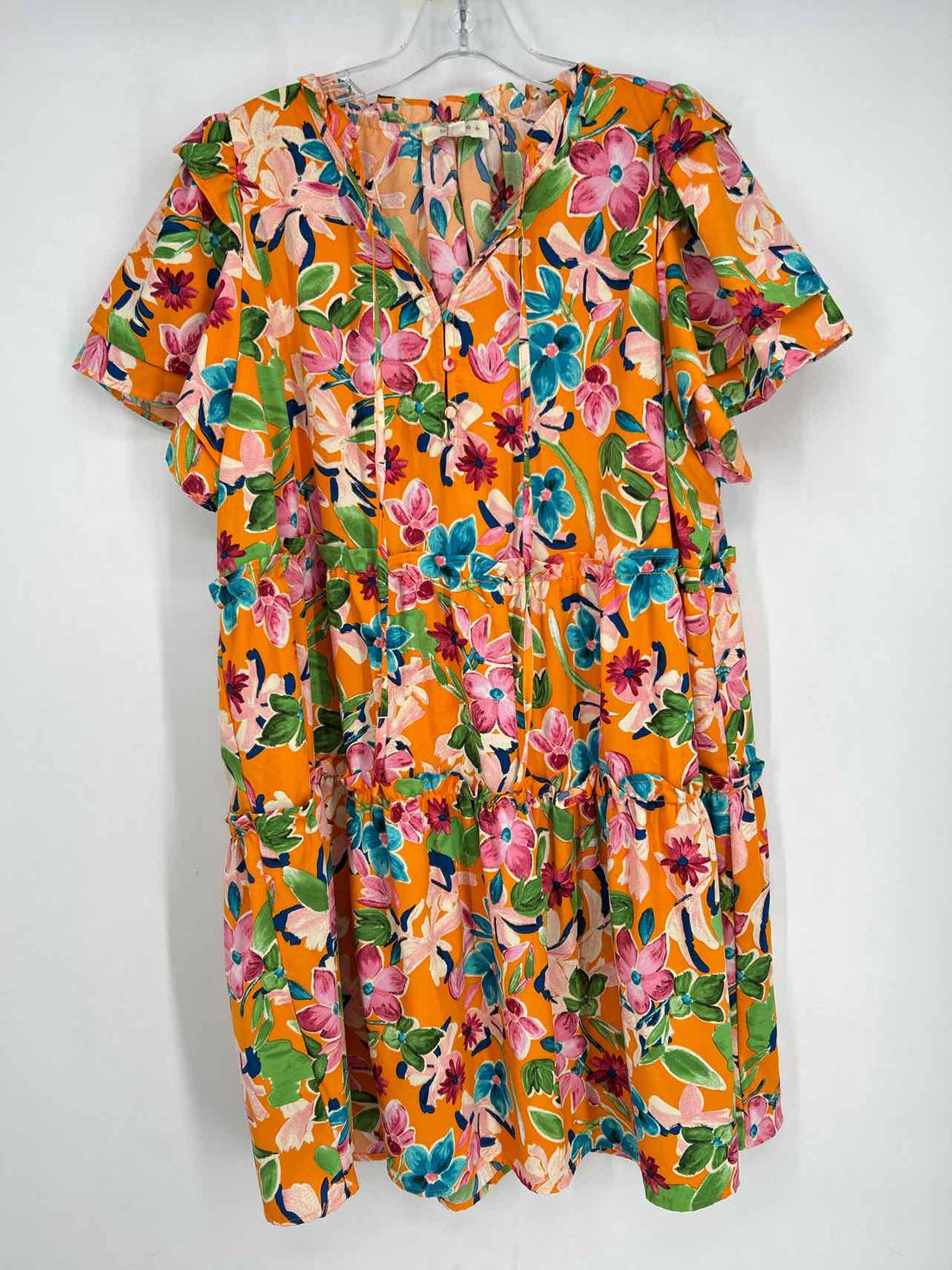 Umgee Size 1X Orange Floral Short Sleeve Dress