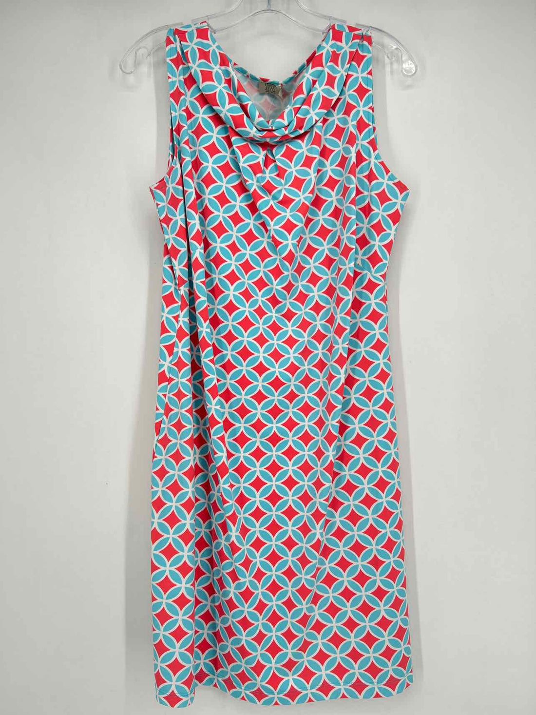Katherine Way Size L Blue & Coral Print Dress