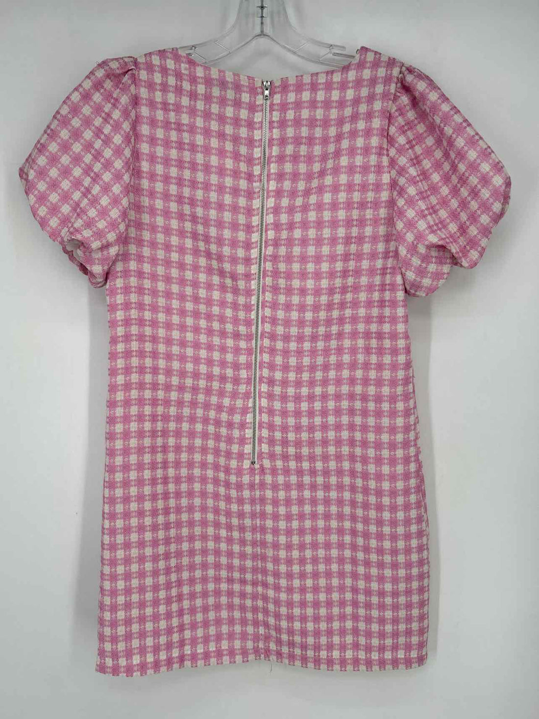 Aura Size M Pink & White Tweed Short Sleeve Dress