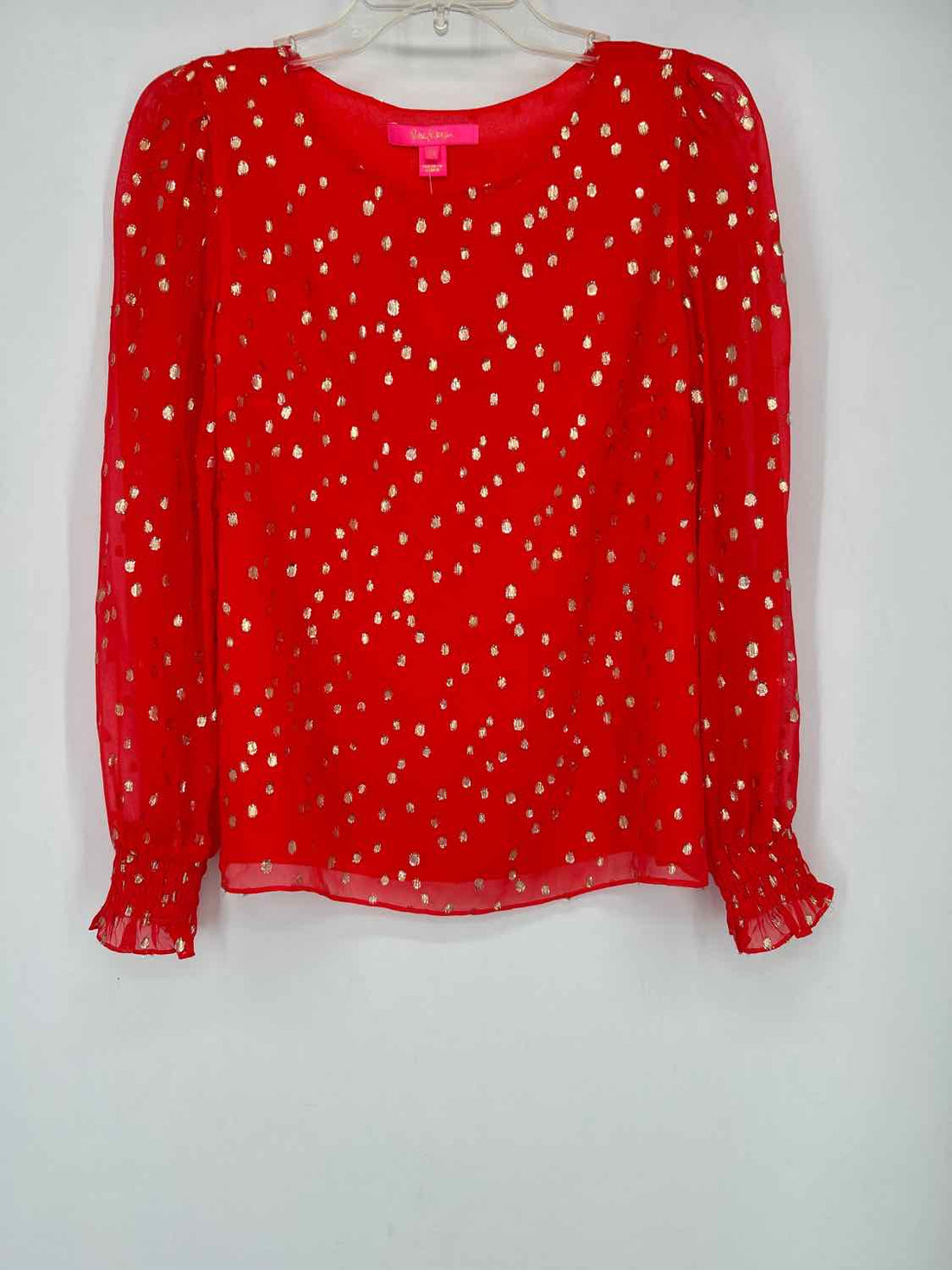 XS Red & Gold Silk Blend Lilly Pulitzer Long Sleeve Top
