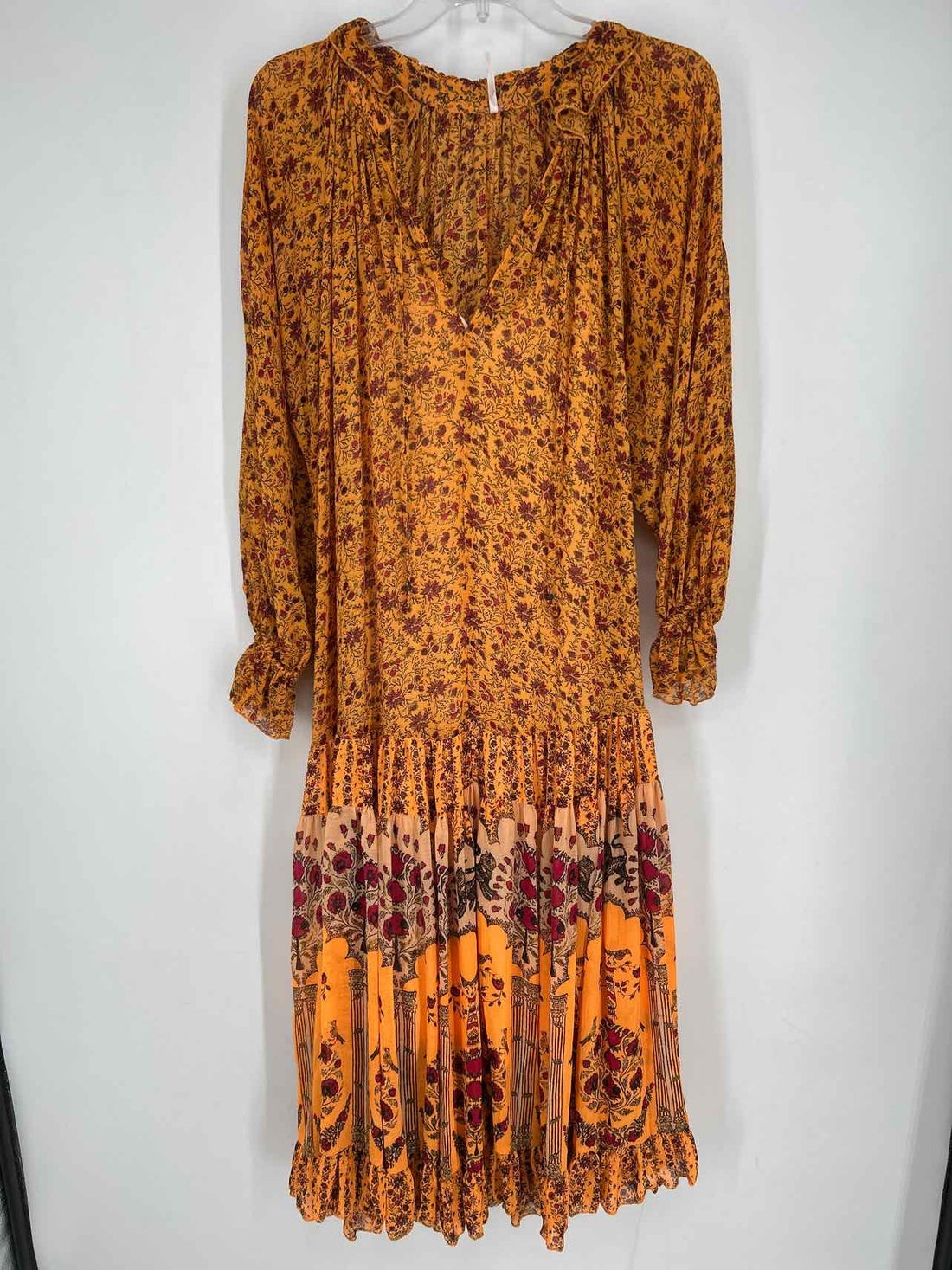 Free People Size XS Orange & Pink Floral Long Sleeve Dress