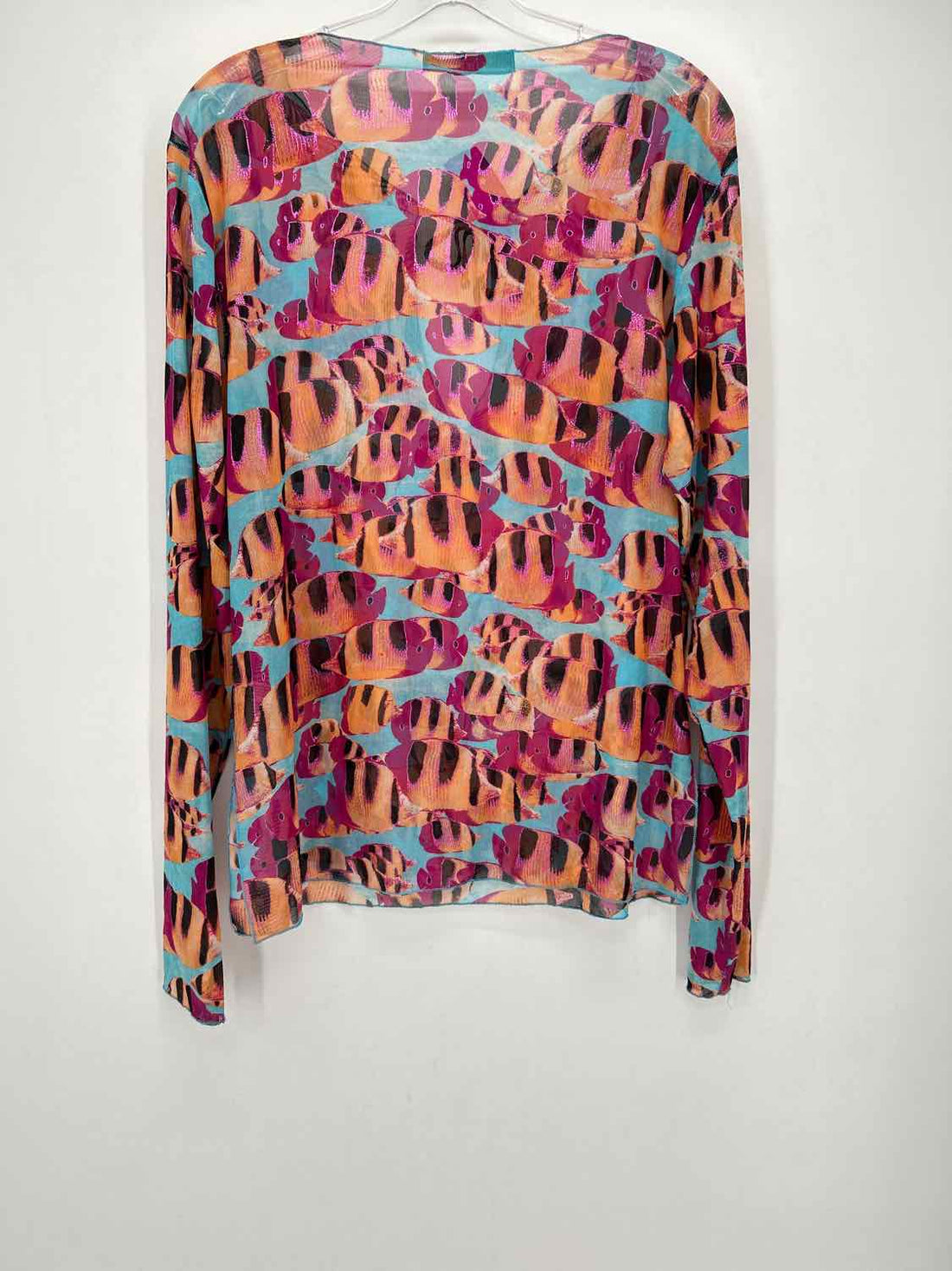 FREEDOM by Robert Cavalli Size 46 Fish Print Long Sleeve