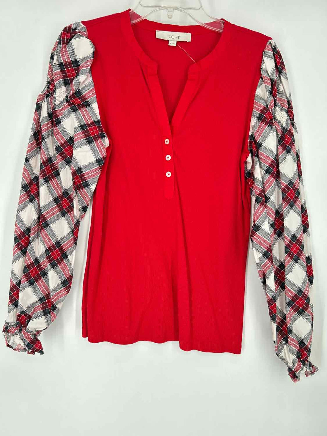 Loft Size M Red & White Plaid Long Sleeve