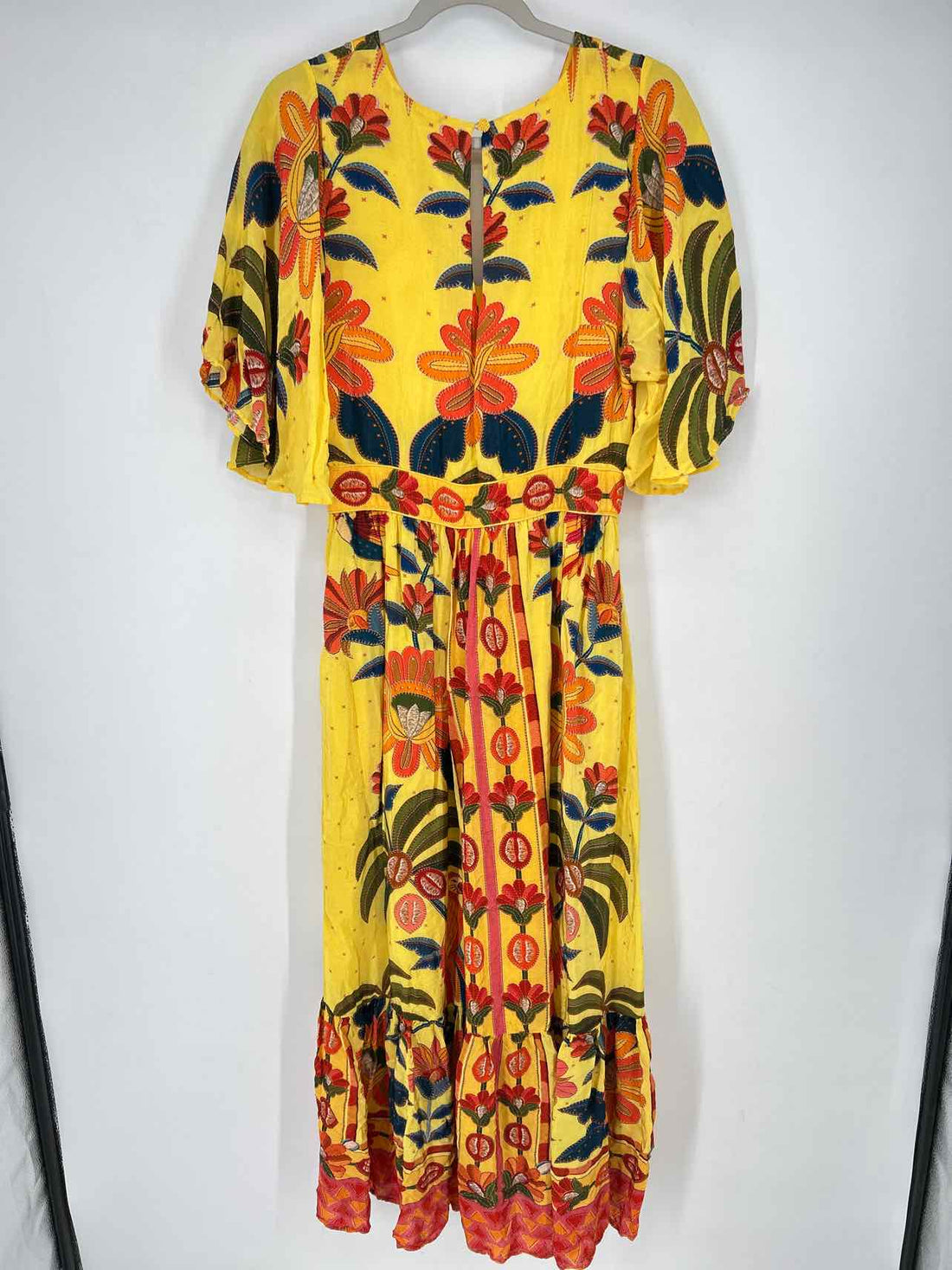 Farm for Anthropologie Size L Yellow Floral Short Sleeve Maxi