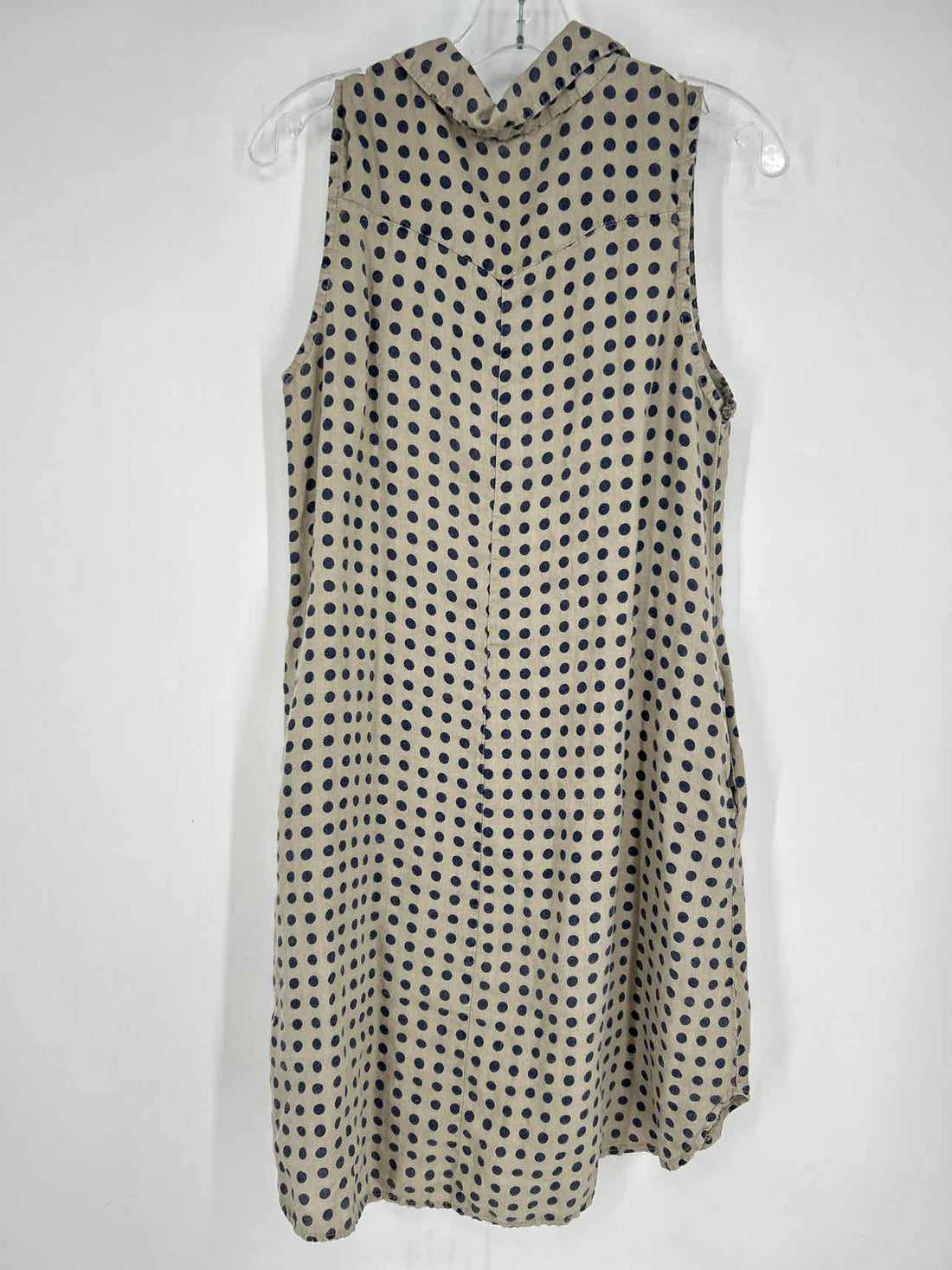 Rosemarine Size M Taupe & Navy Polkadot Linen Sleeveless Dress