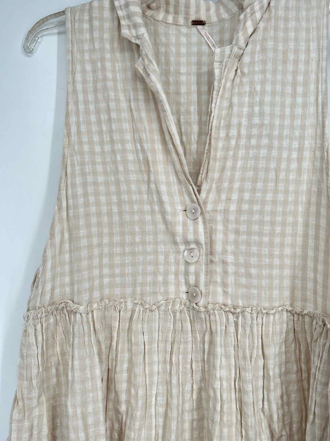 Free People Size S Beige Gingham Sleeveless Dress