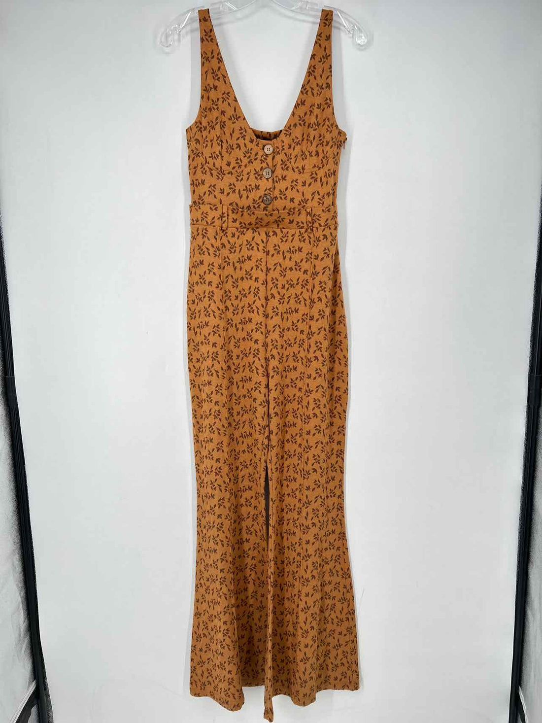 Free People Size M Camel & Brown Print Sleeveless Jumpsuit