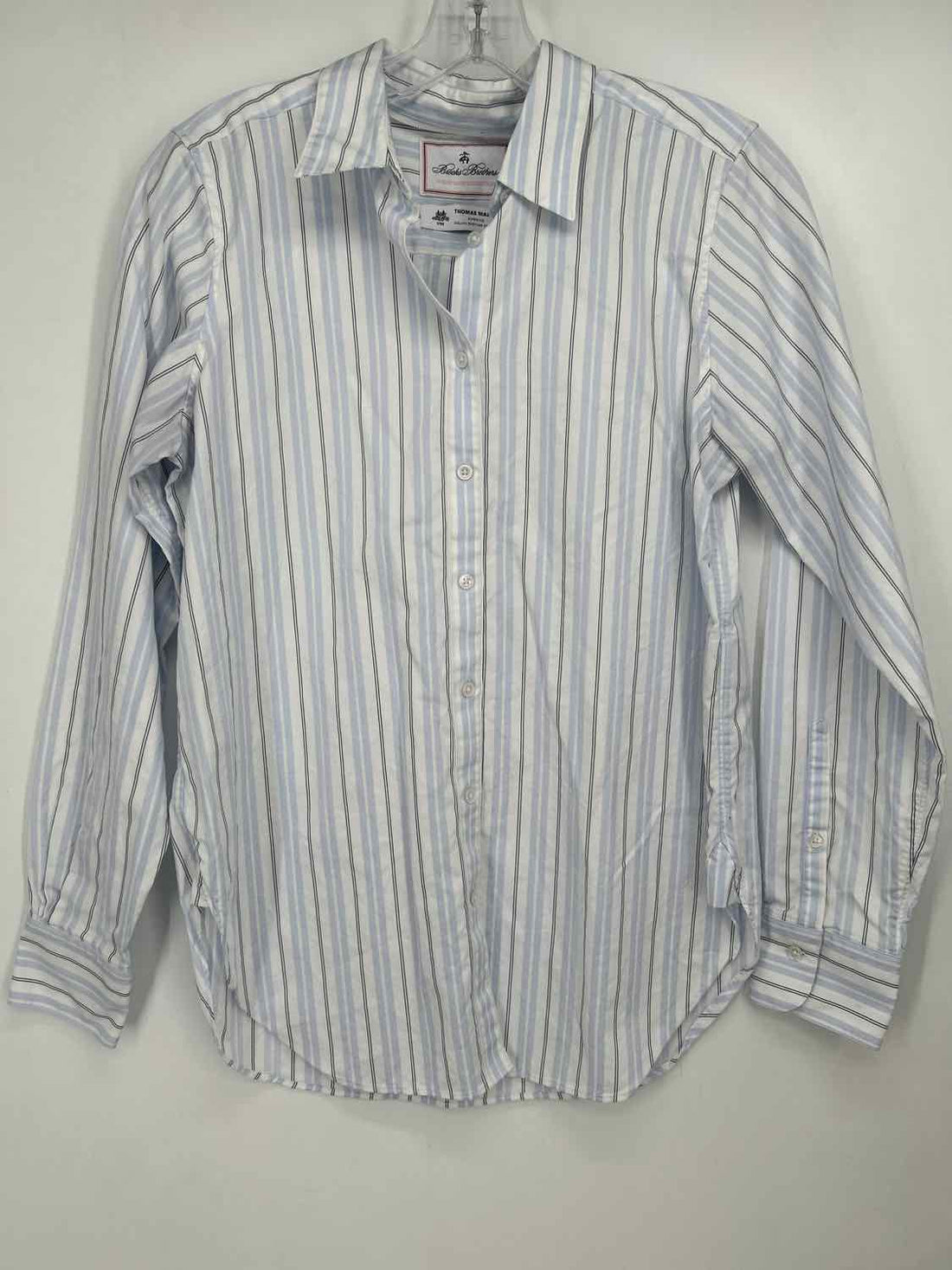 Brooks Brothers Size 8 White & Blue Striped Long Sleeve