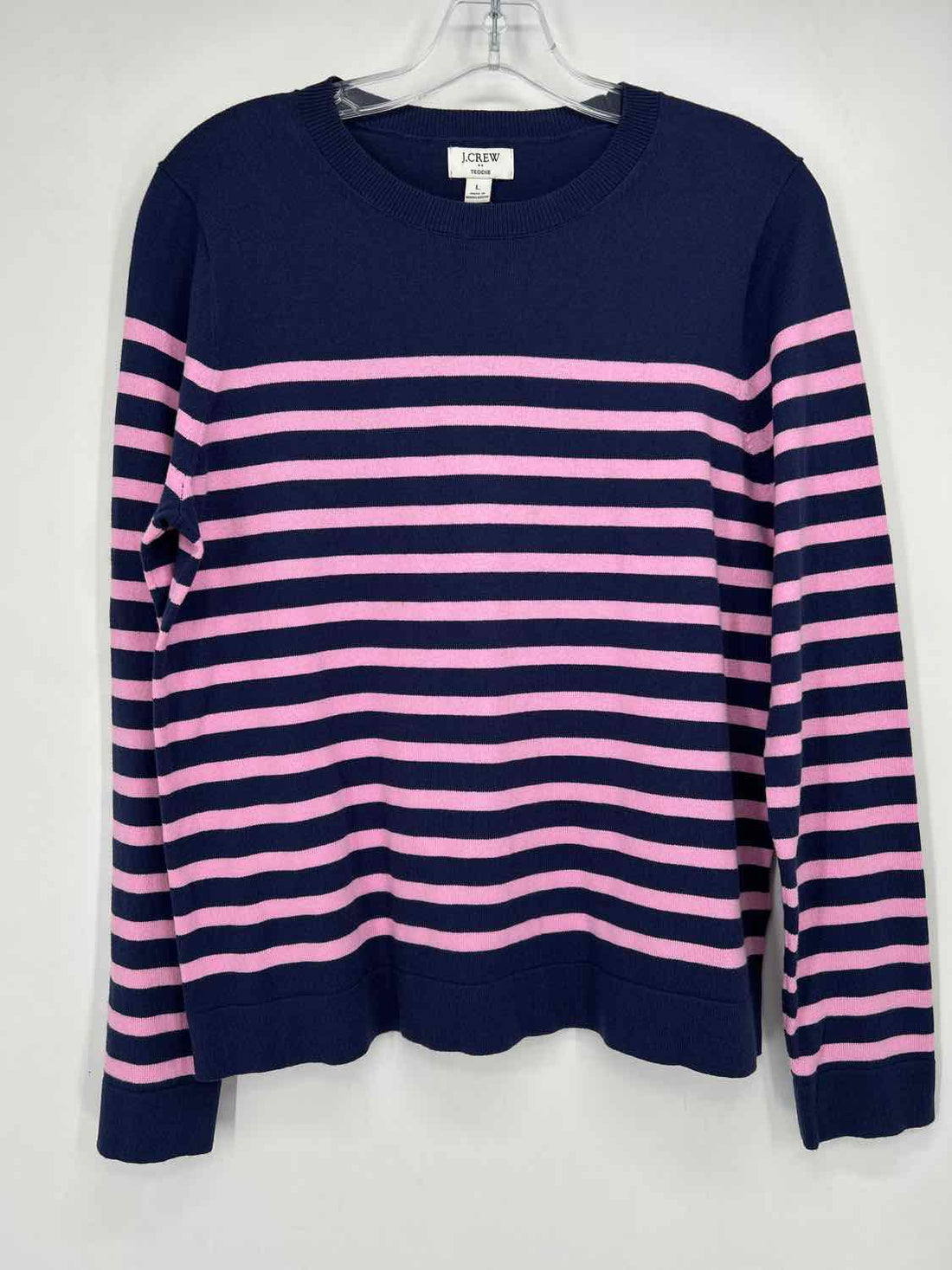 J Crew Size L Navy & Pink Striped Long Sleeve