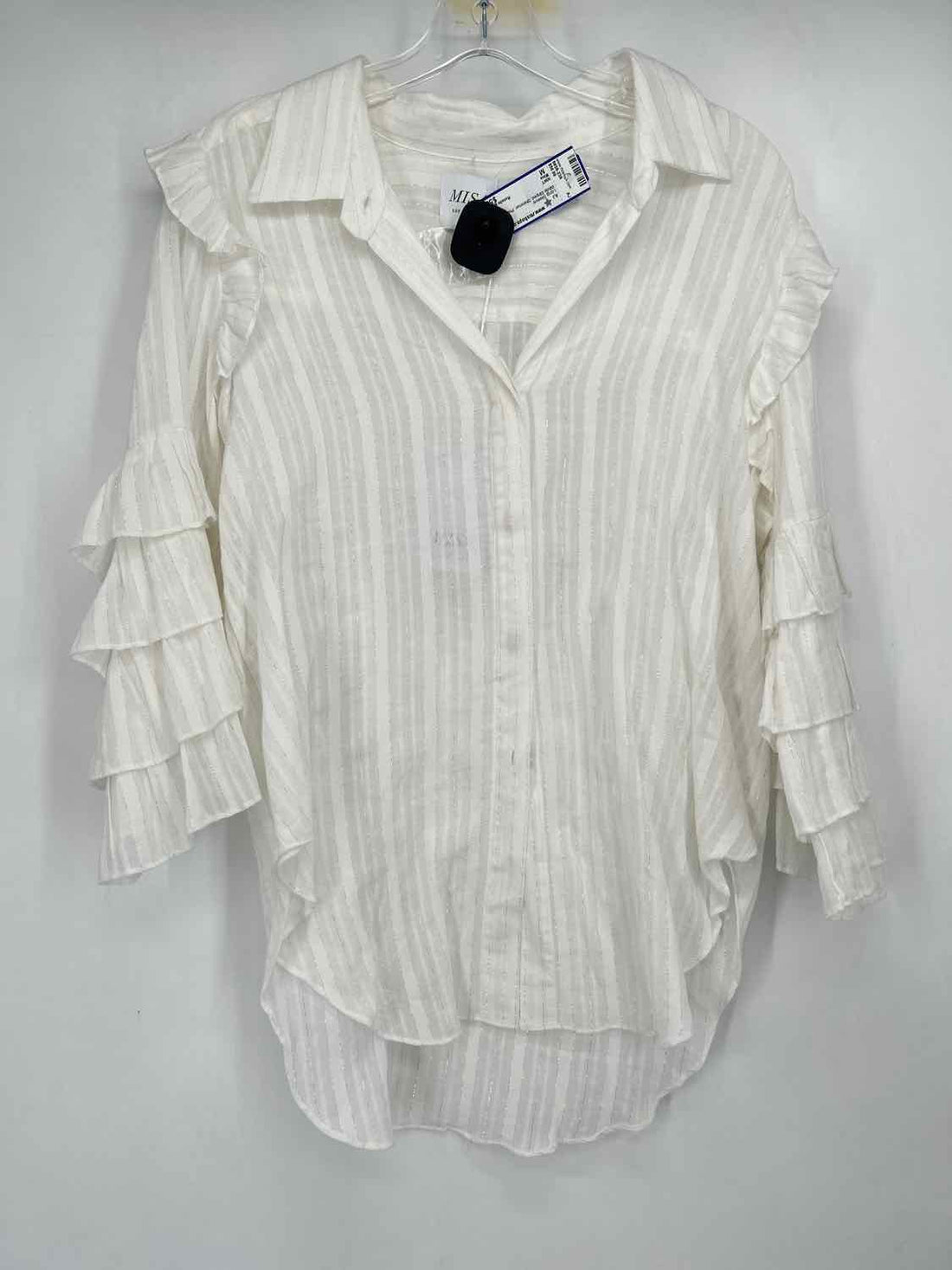 Misa Size M White Striped Shimmer Long Sleeve