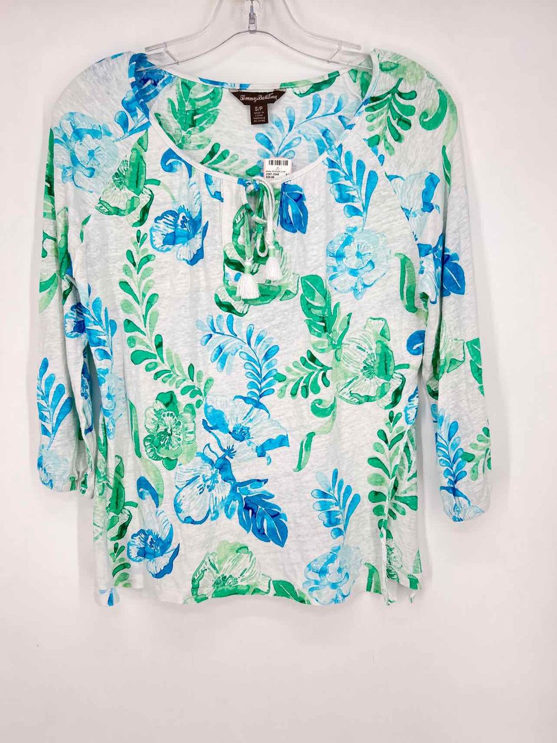 Tommy Bahama Size S White Blue & Green Long Sleeve