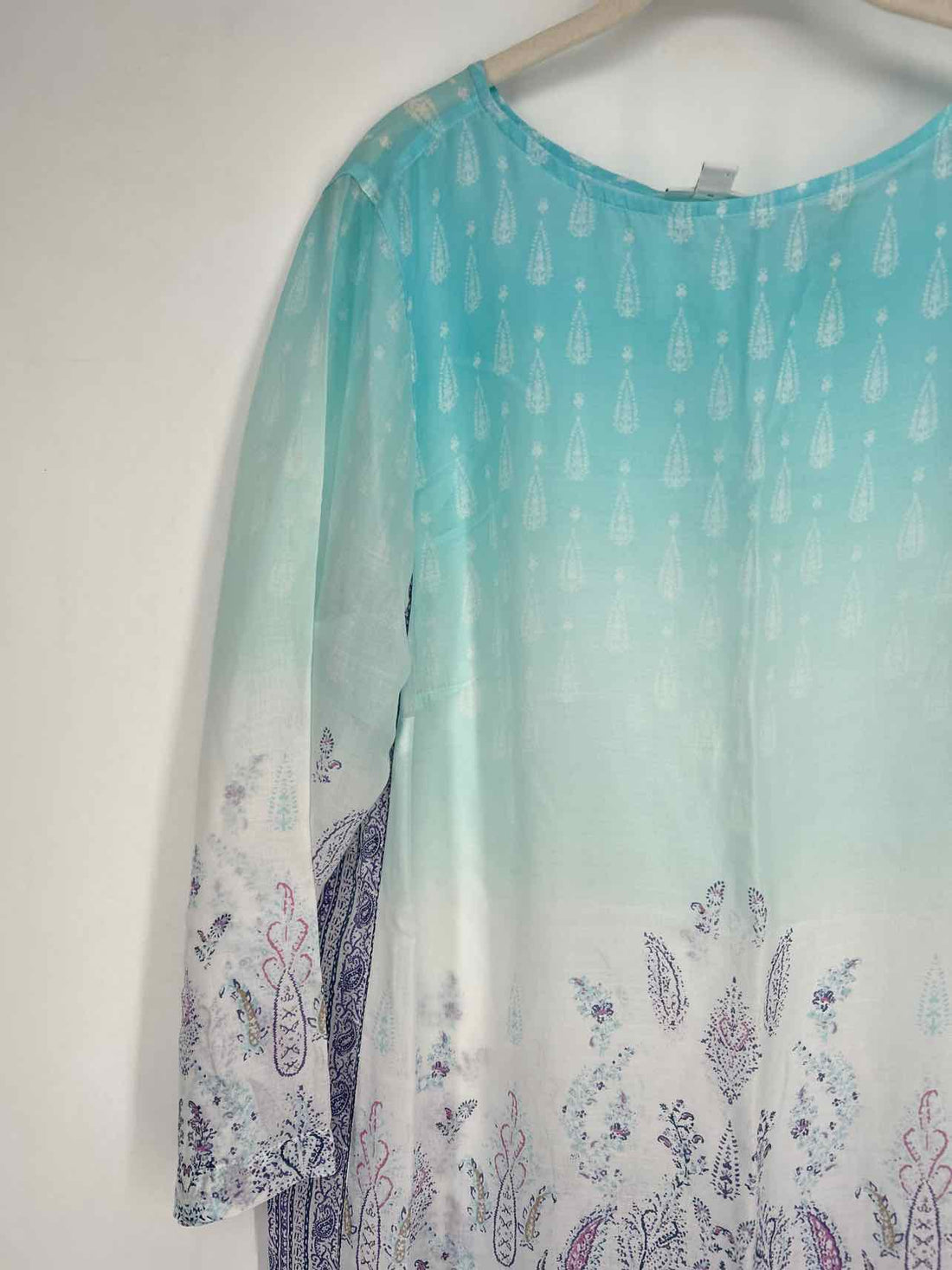 J Jill Size M Tall Light Blue & White Print Long Sleeve Coverup