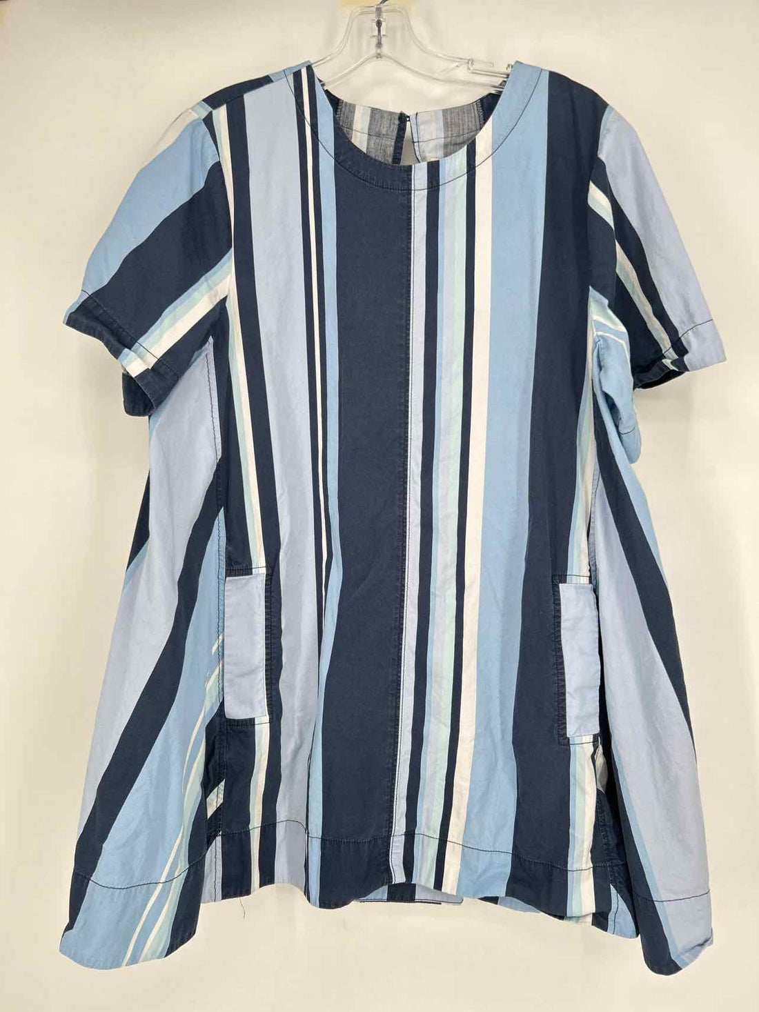 Maeve Size L Blue Stripe Short Sleeve Dress