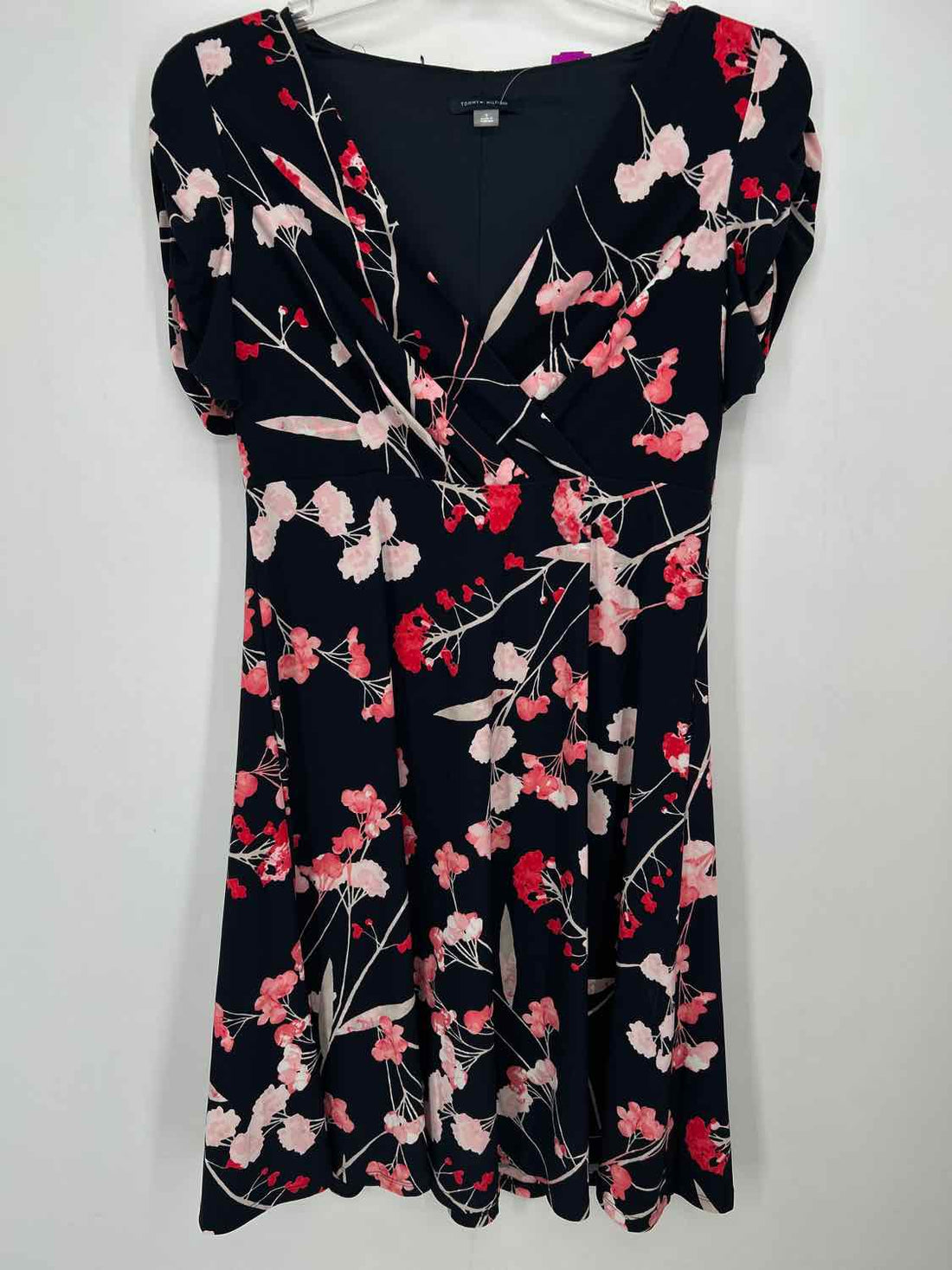 Tommy Hilfiger Size 8 Navy & Pink Print Short Sleeve Dress