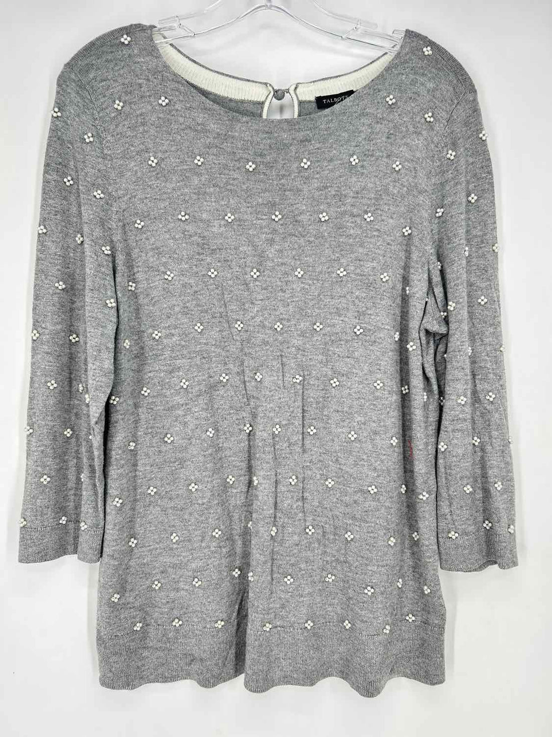 Talbots Size L Gray Faux Pearl Sweater