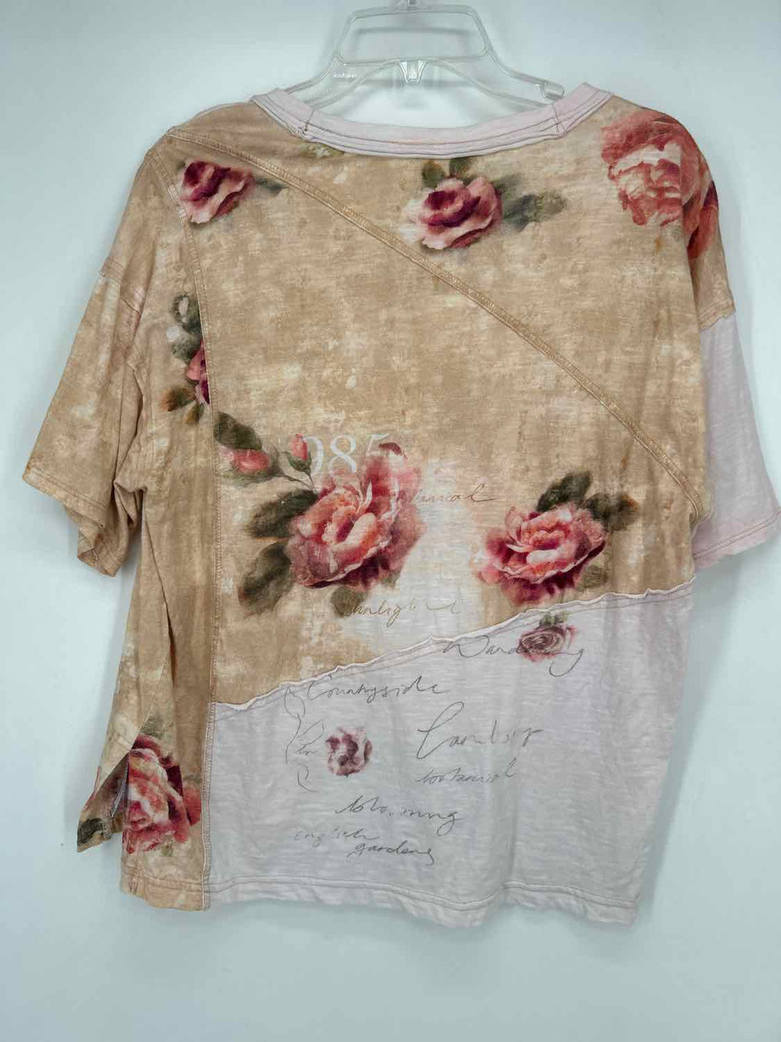 Pilcro Size S Light Pink & Khaki Floral Short Sleeve