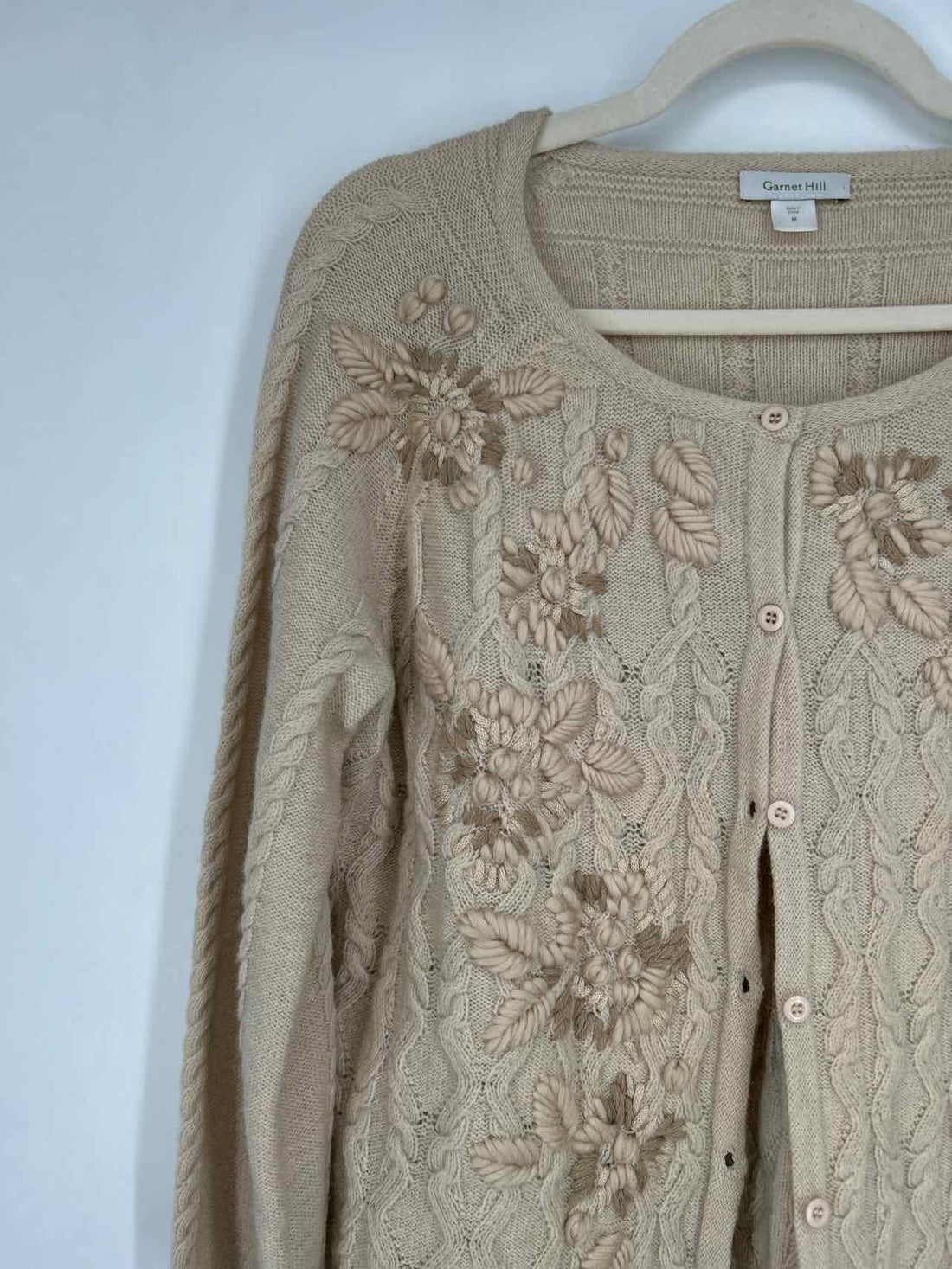 Garnet Hill Size M Beige Wool Cardigan