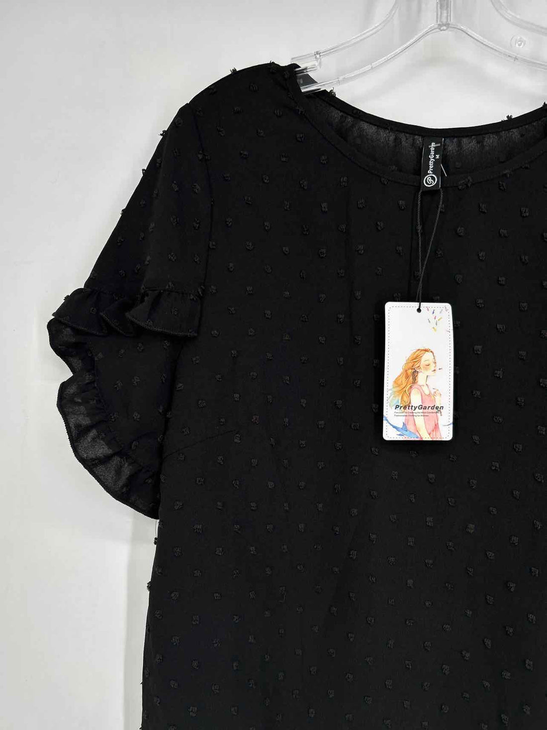Pretty Garden Size M Black Swiss Dot NWT Short Sleeve
