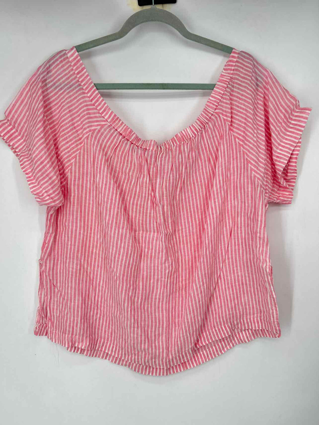 J Crew Size XL Pink & White Striped Short Sleeve