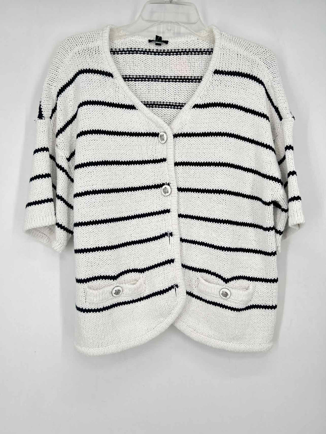 Talbots Size L White & Black Striped Short Sleeve
