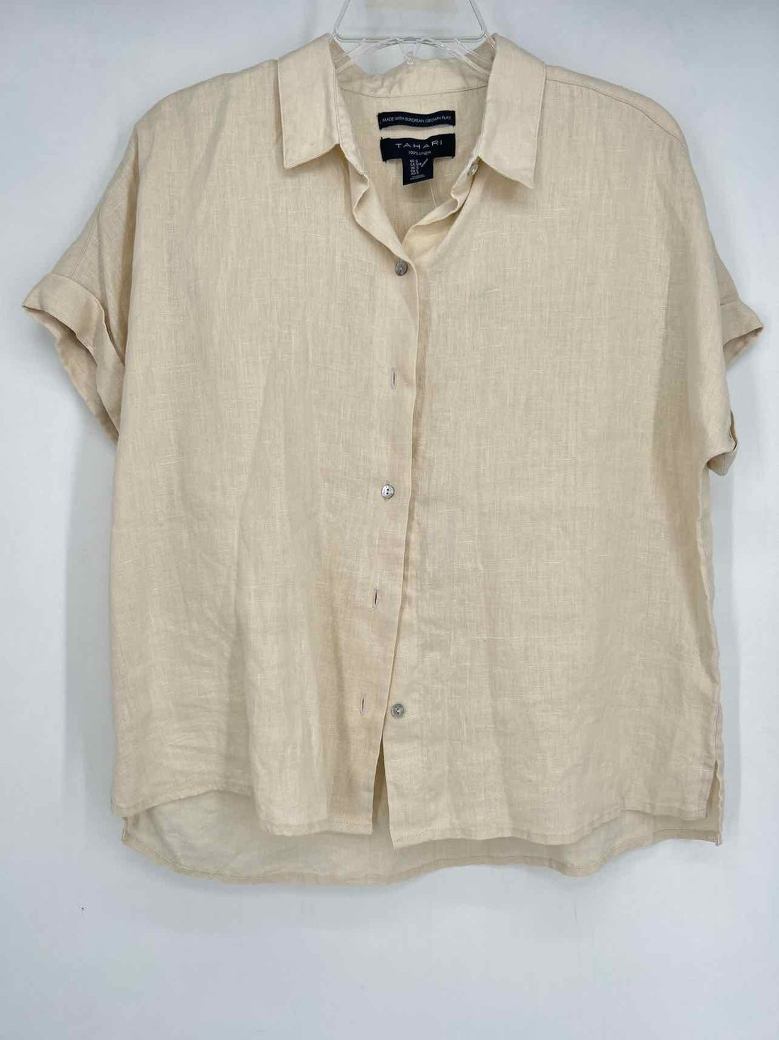 Tahari Size S Cream Linen Short Sleeve